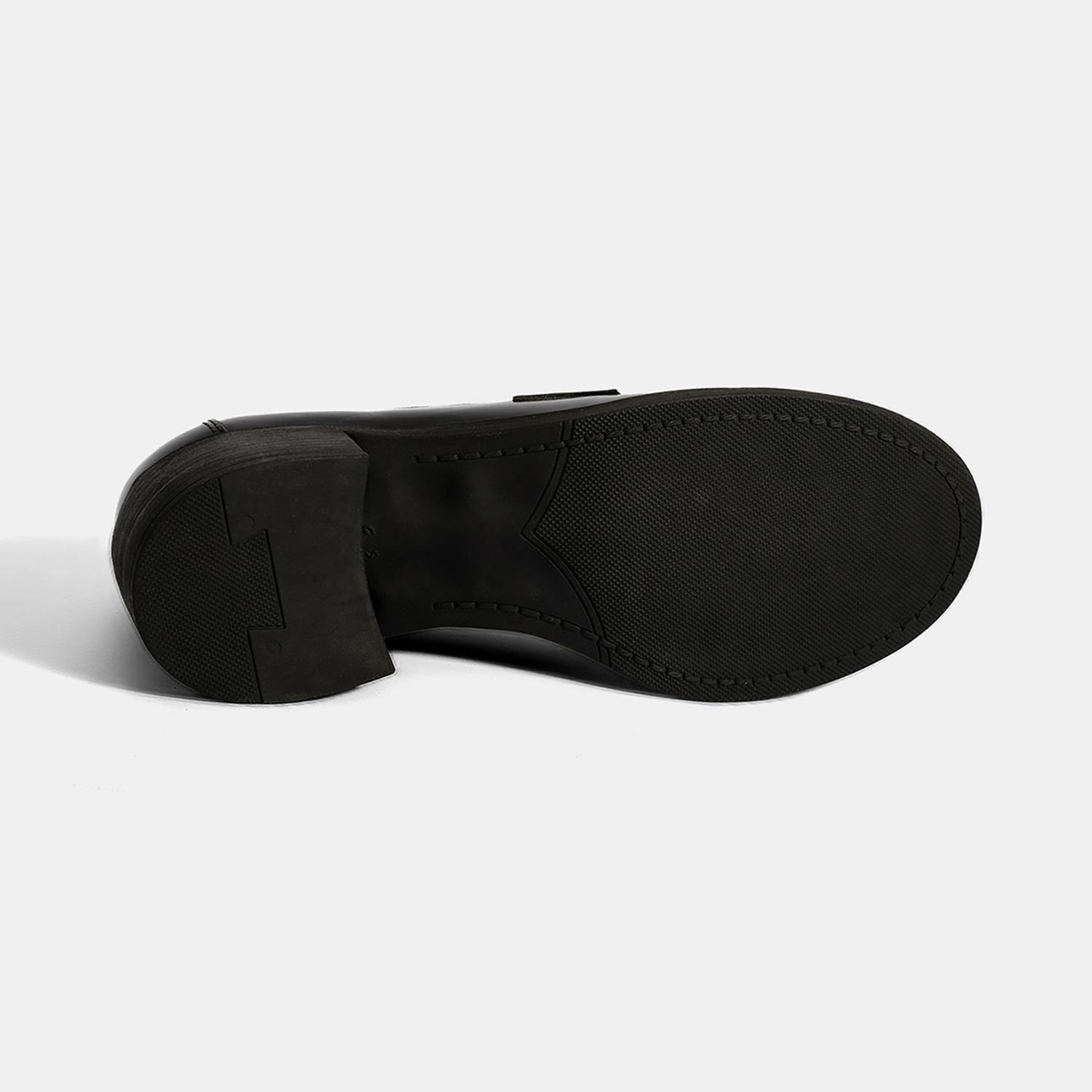 Kadın Siyah Topuklu Deri Loafer