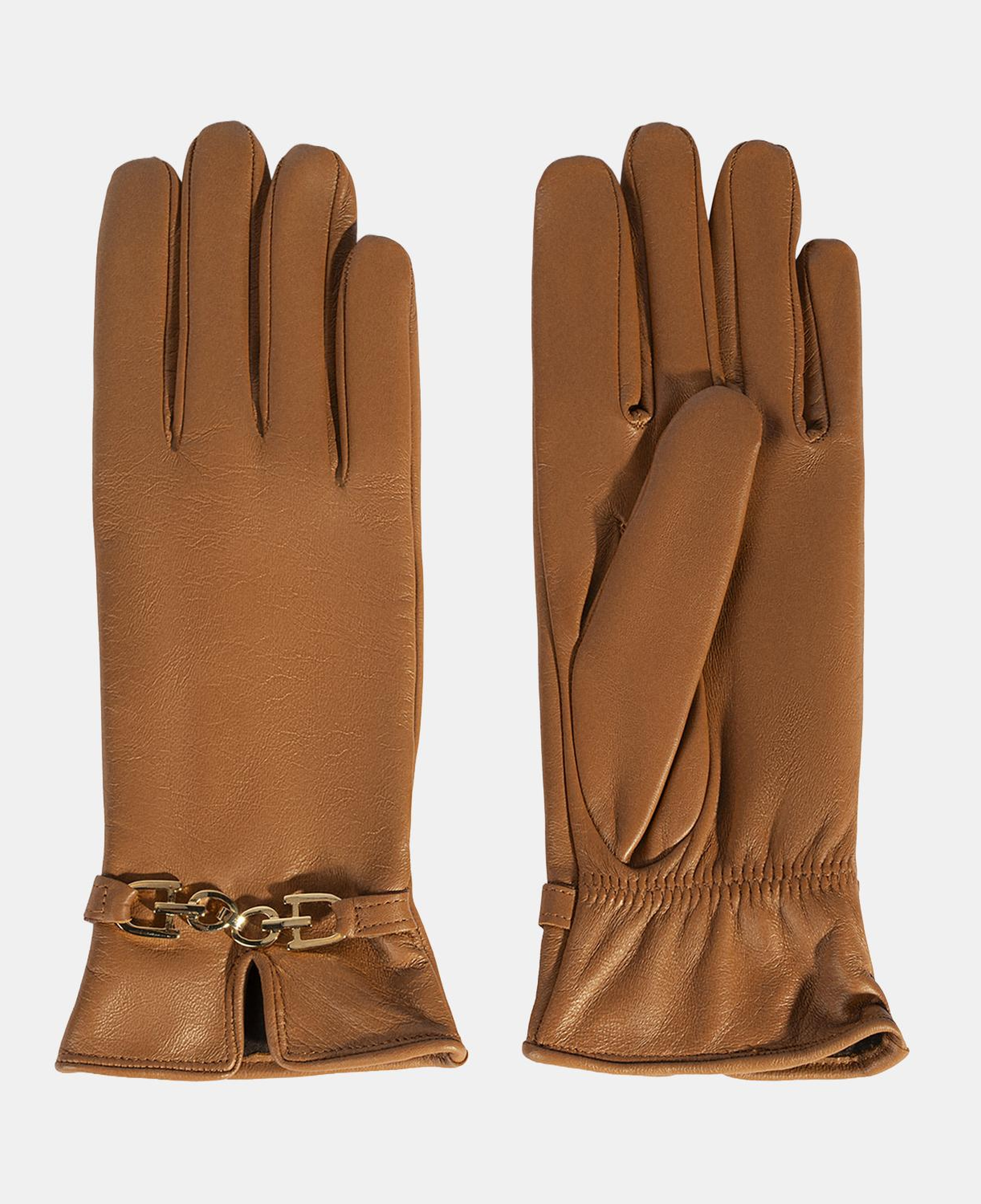 Kadın Taba Zincir Aksesuarlı Deri Eldiven