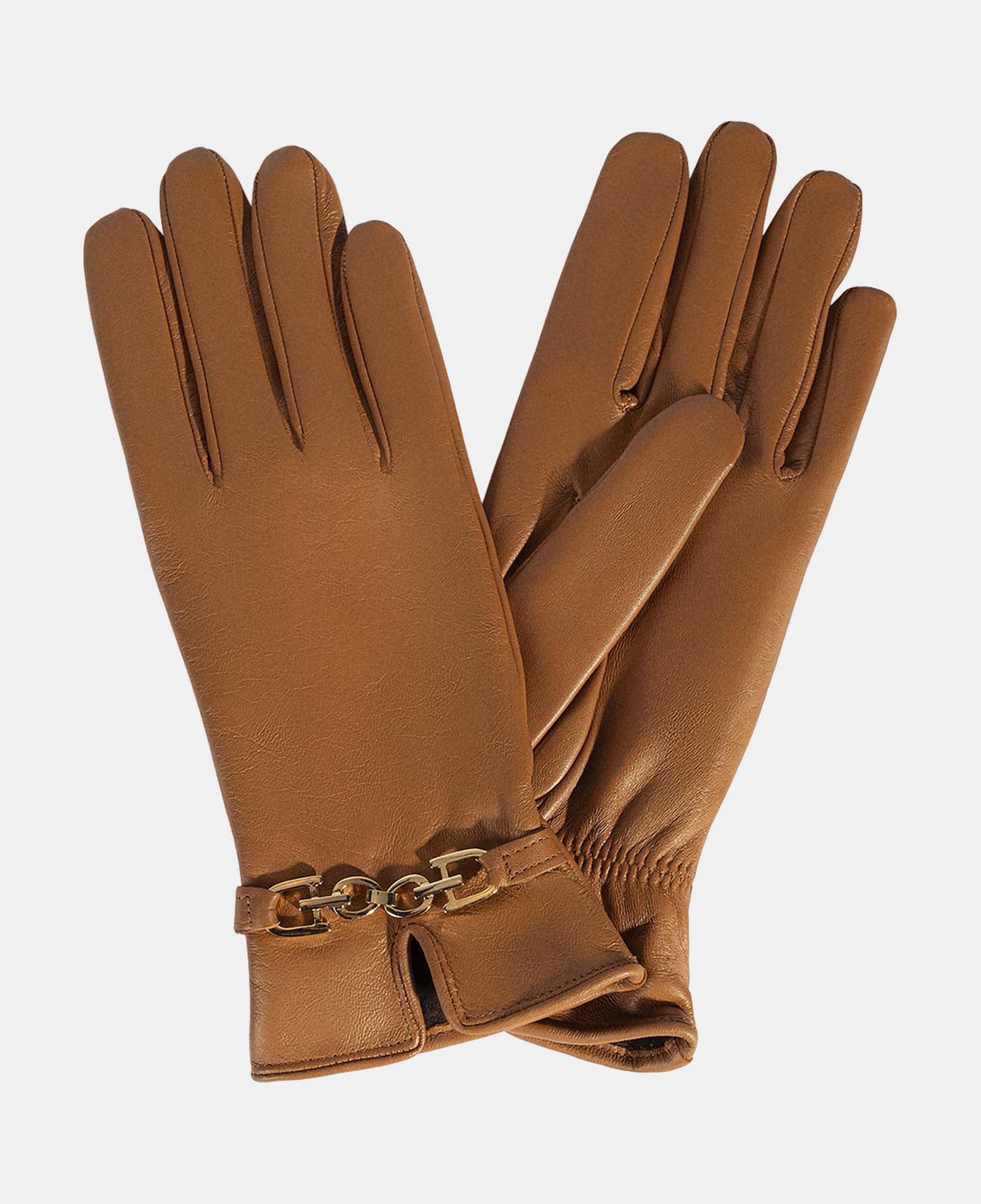 Kadın Taba Zincir Aksesuarlı Deri Eldiven