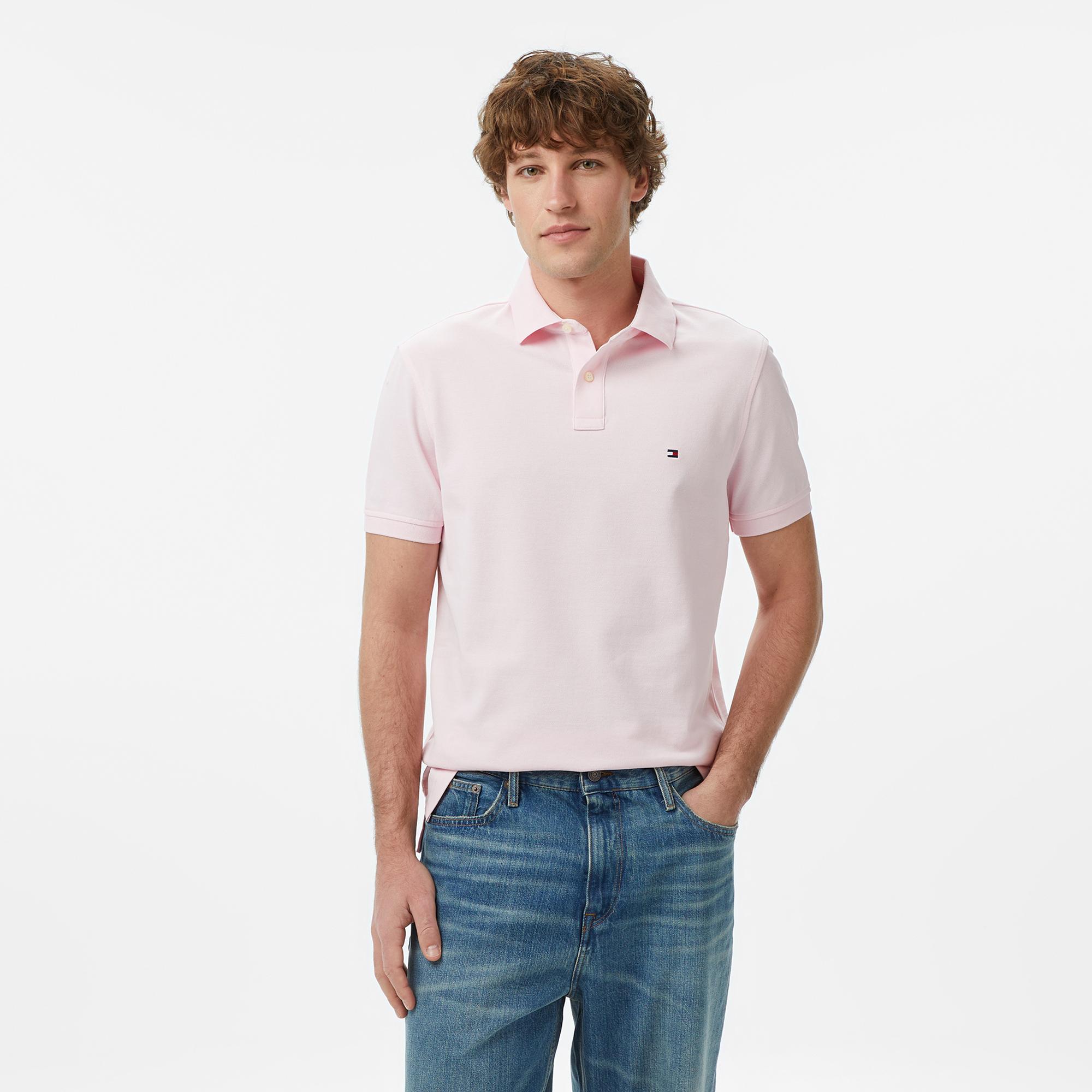 Tommy Hilfiger Nos Erkek Pembe Polo Yaka T-Shirt