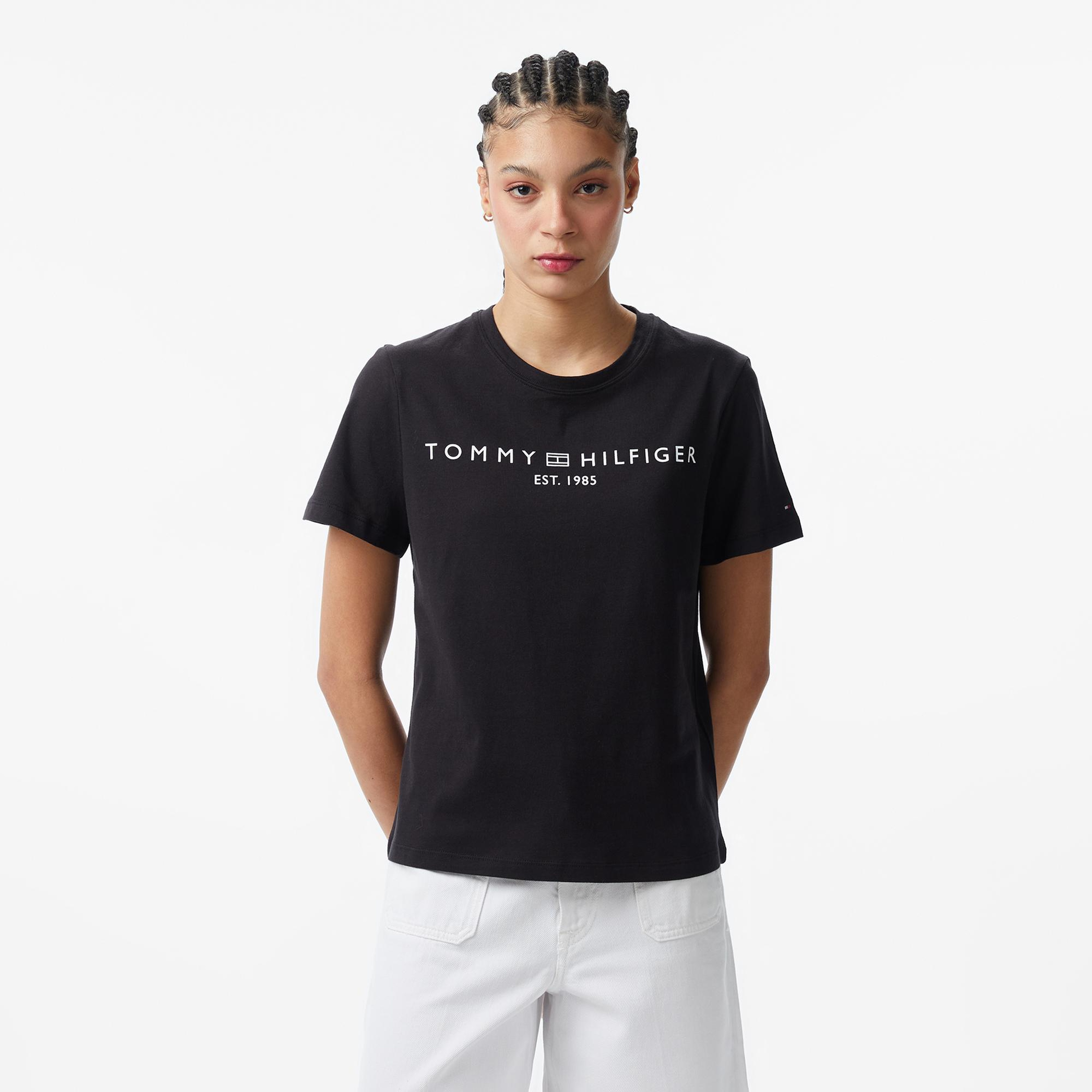 Tommy Hilfiger Corp Logo Kadın Siyah Crop T-Shirt