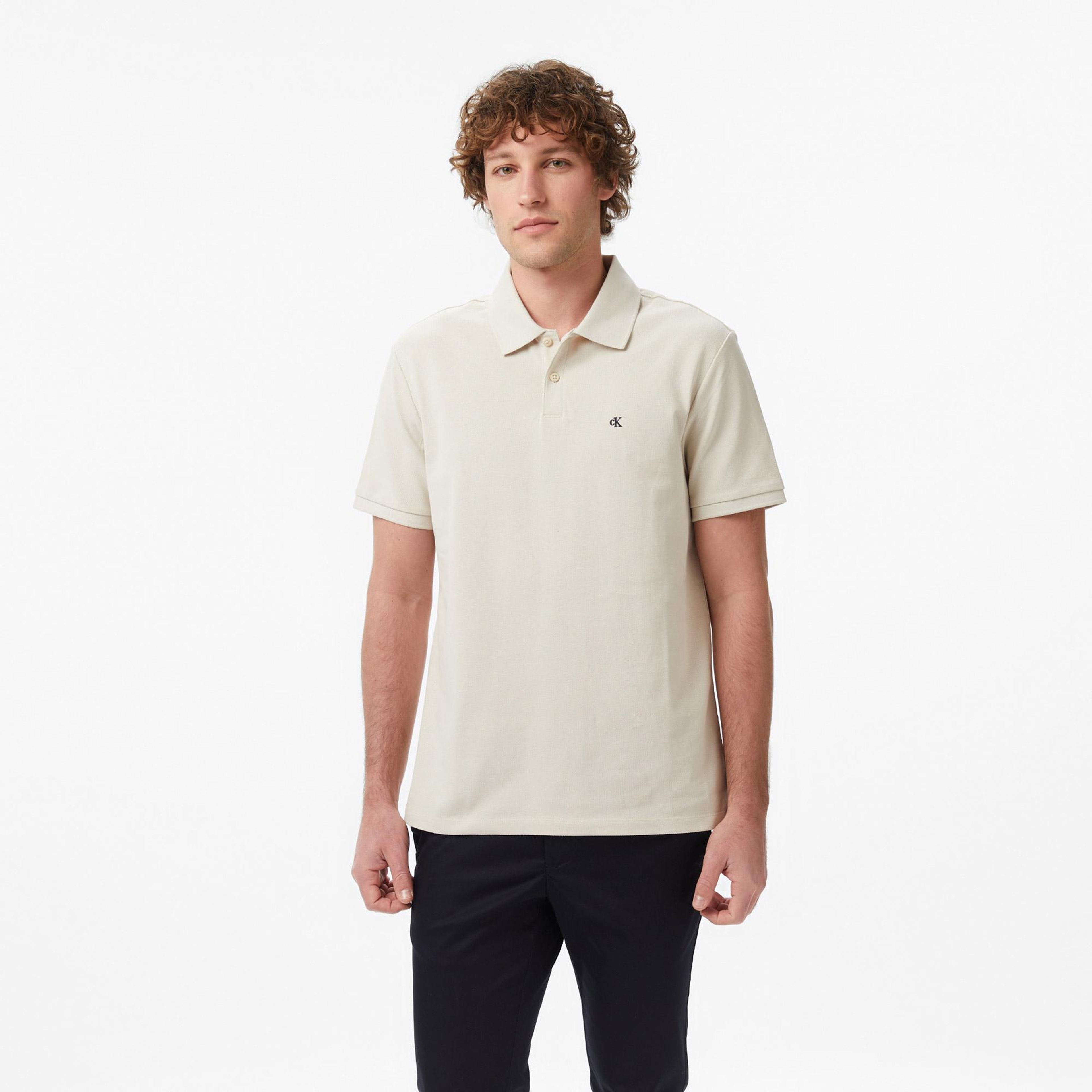 Calvin Klein Monogram Pique Erkek Bej Polo
