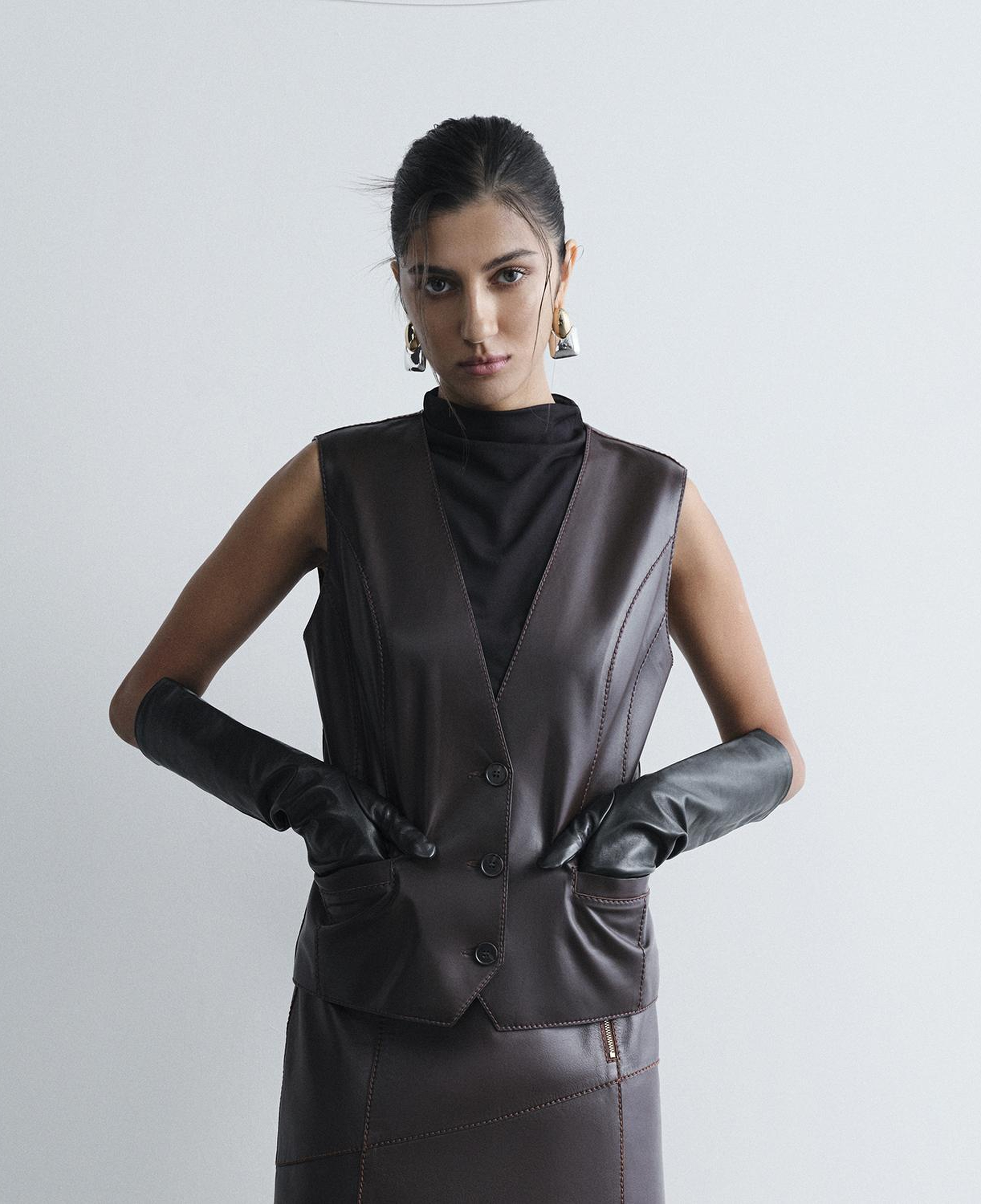 DESA Kadın Acı Kahve Uzun Deri Eldiven