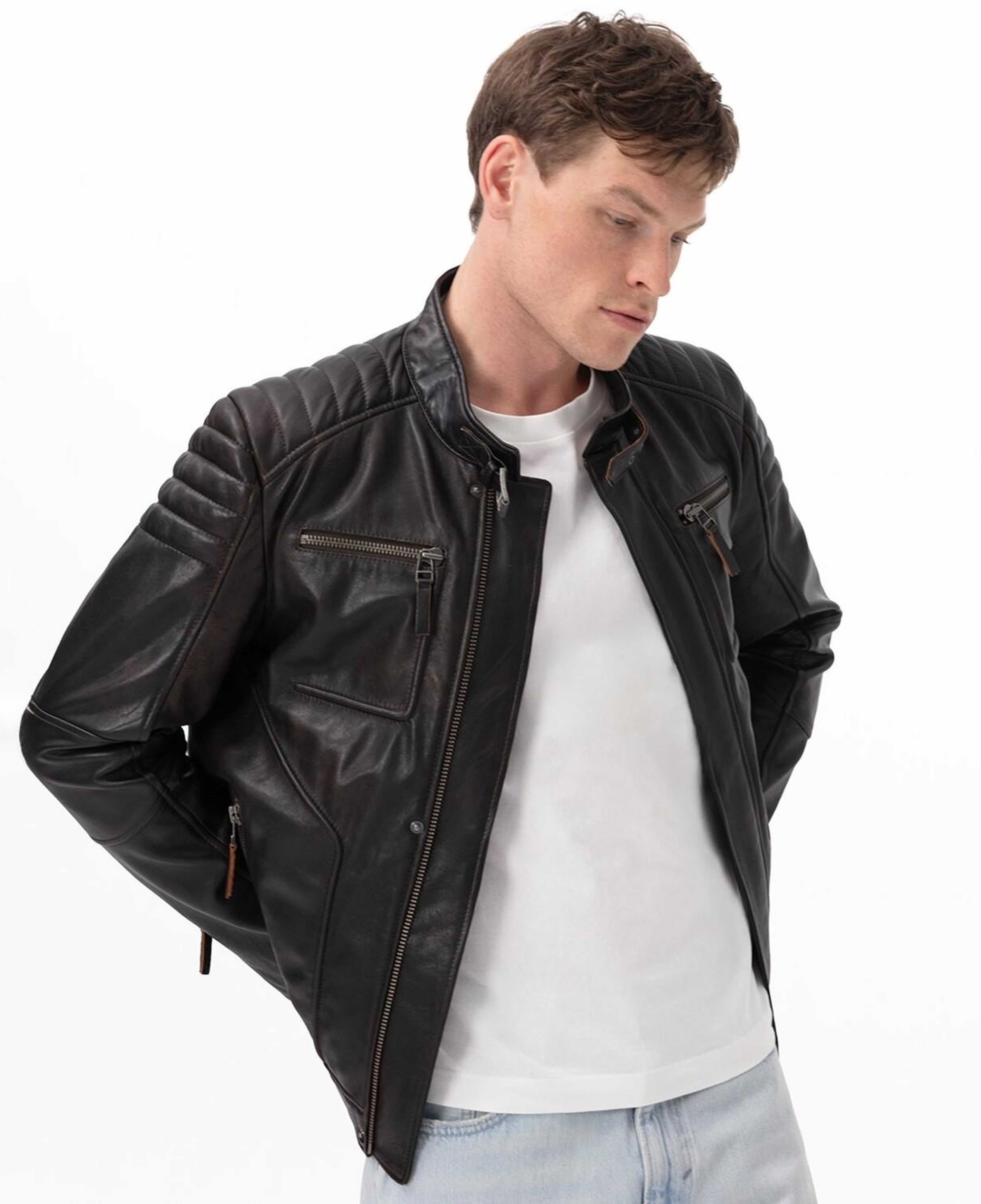 Nancy Vintage Erkek Siyah Deri Mont