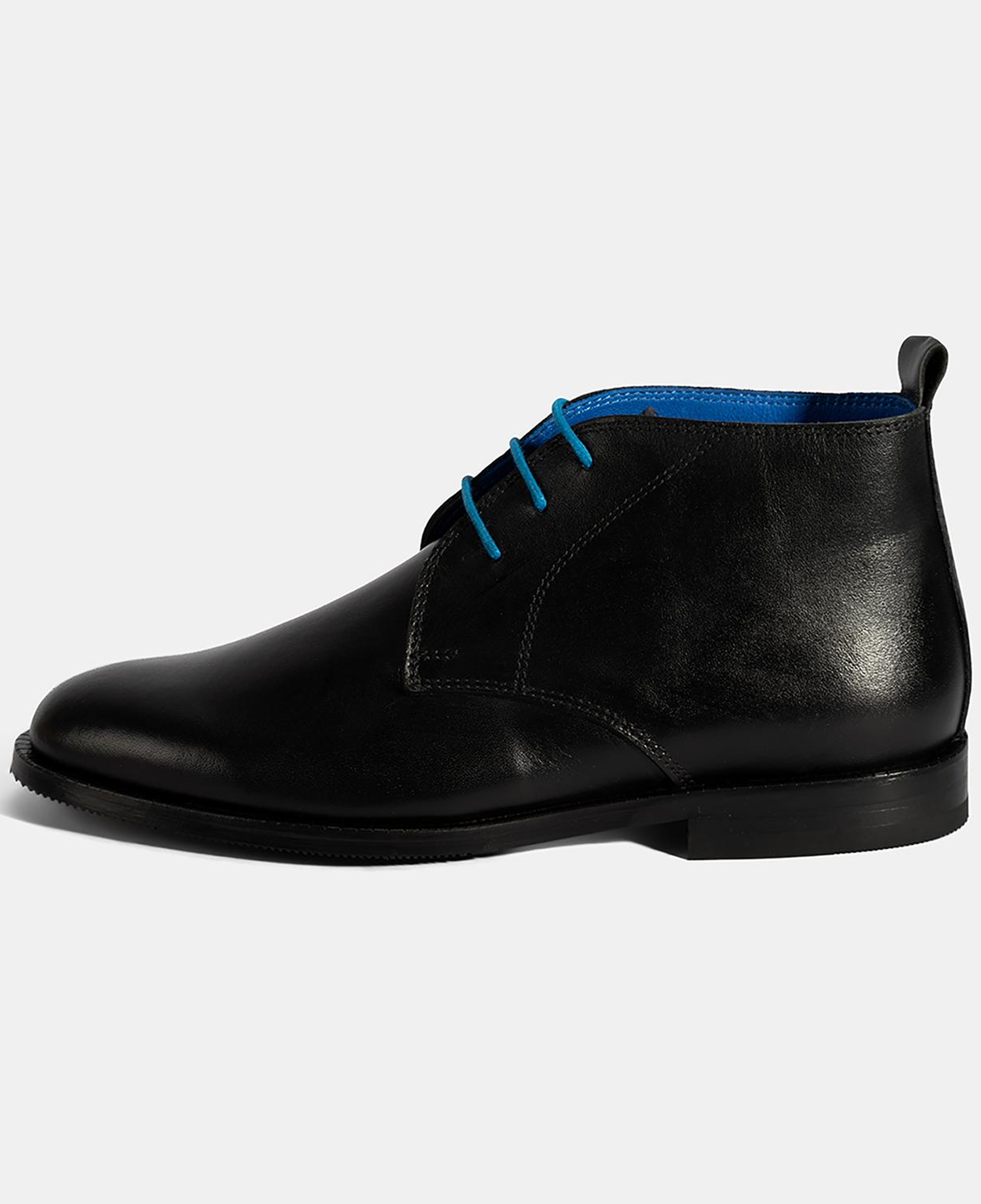 Kadın Siyah Mavi Bağcık Detaylı Deri Bot