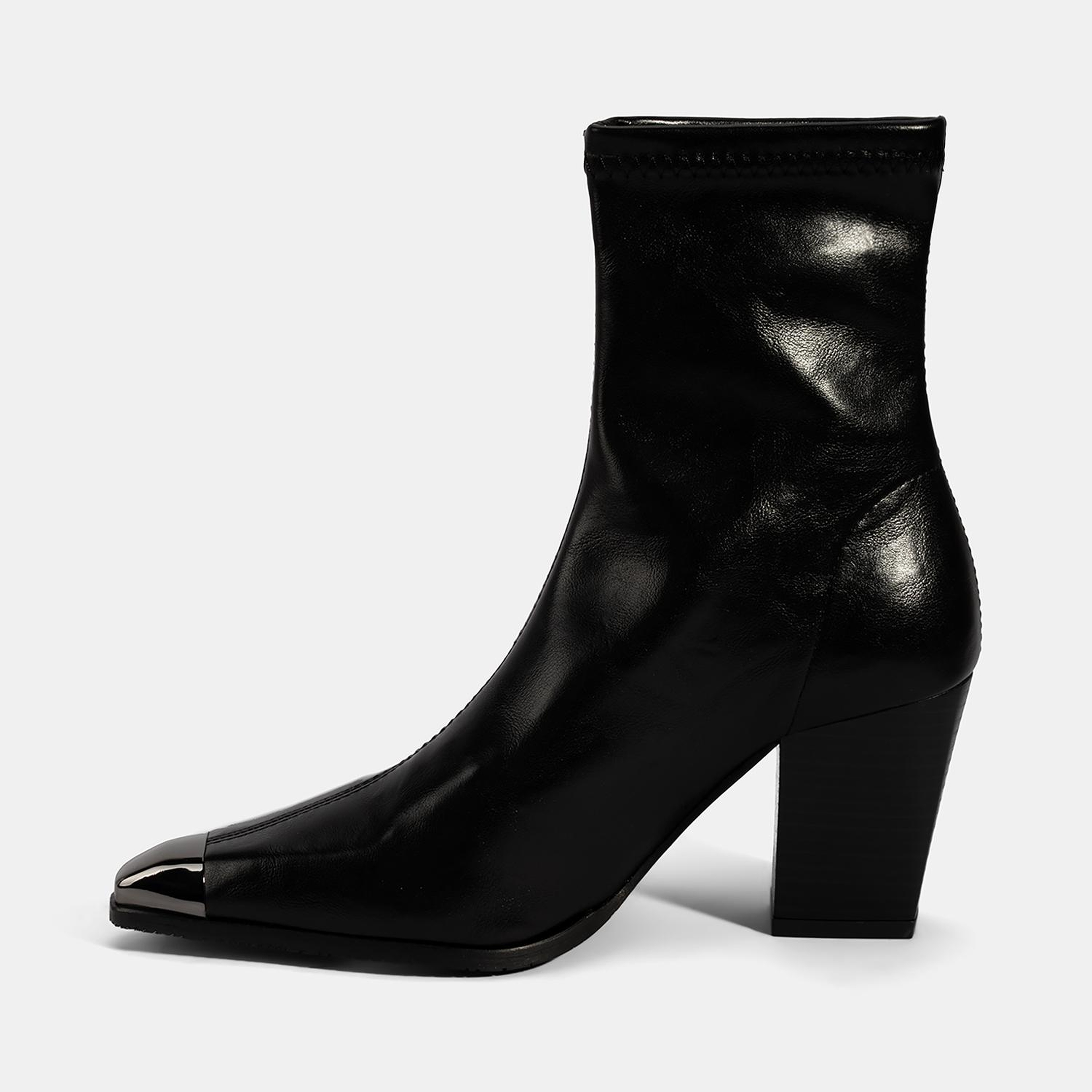 Kadın Siyah Metal Burun Detaylı Topuklu Stretch Bot