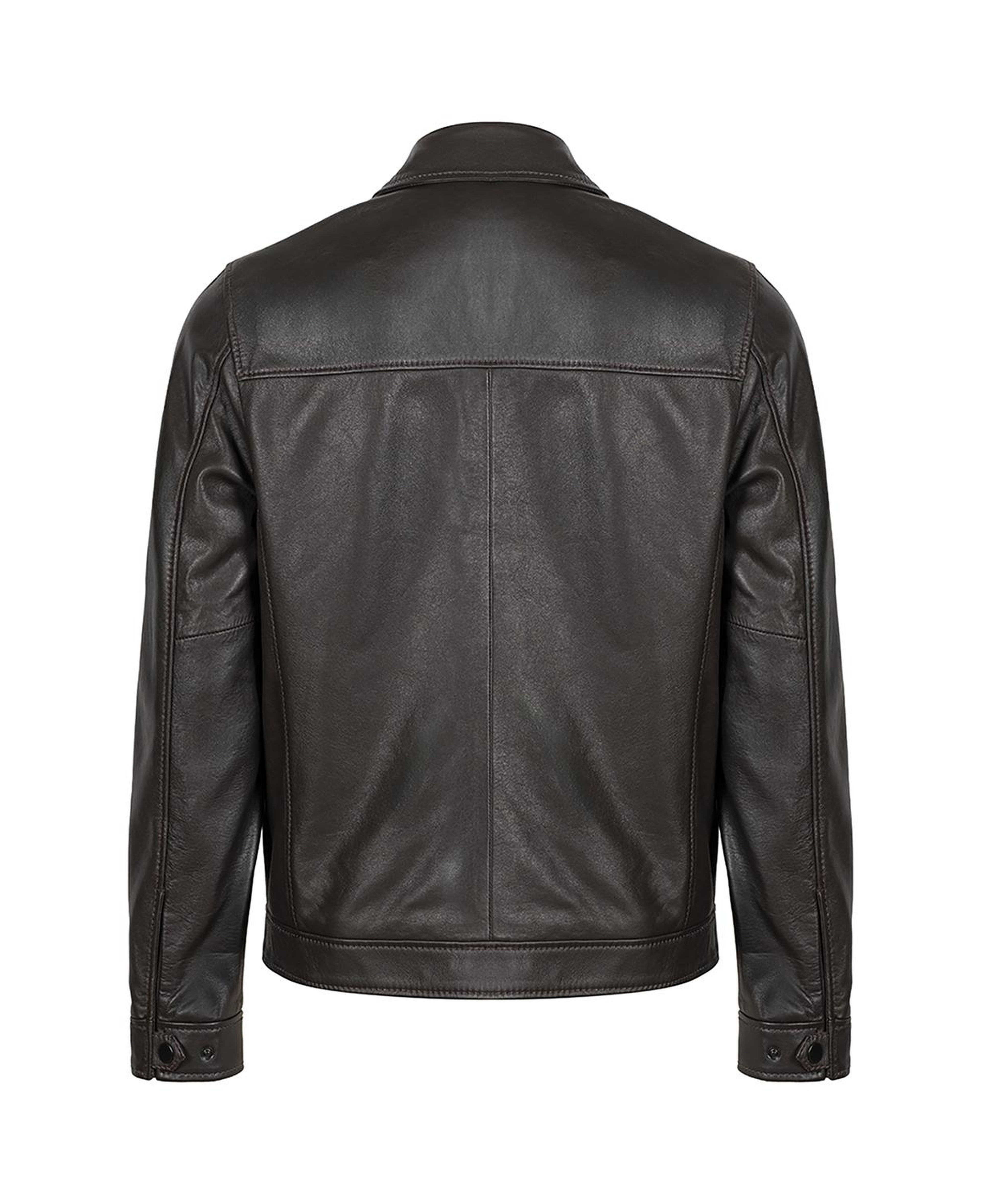 Erkek Kahve Gömlek Yakalı Deri Ceket