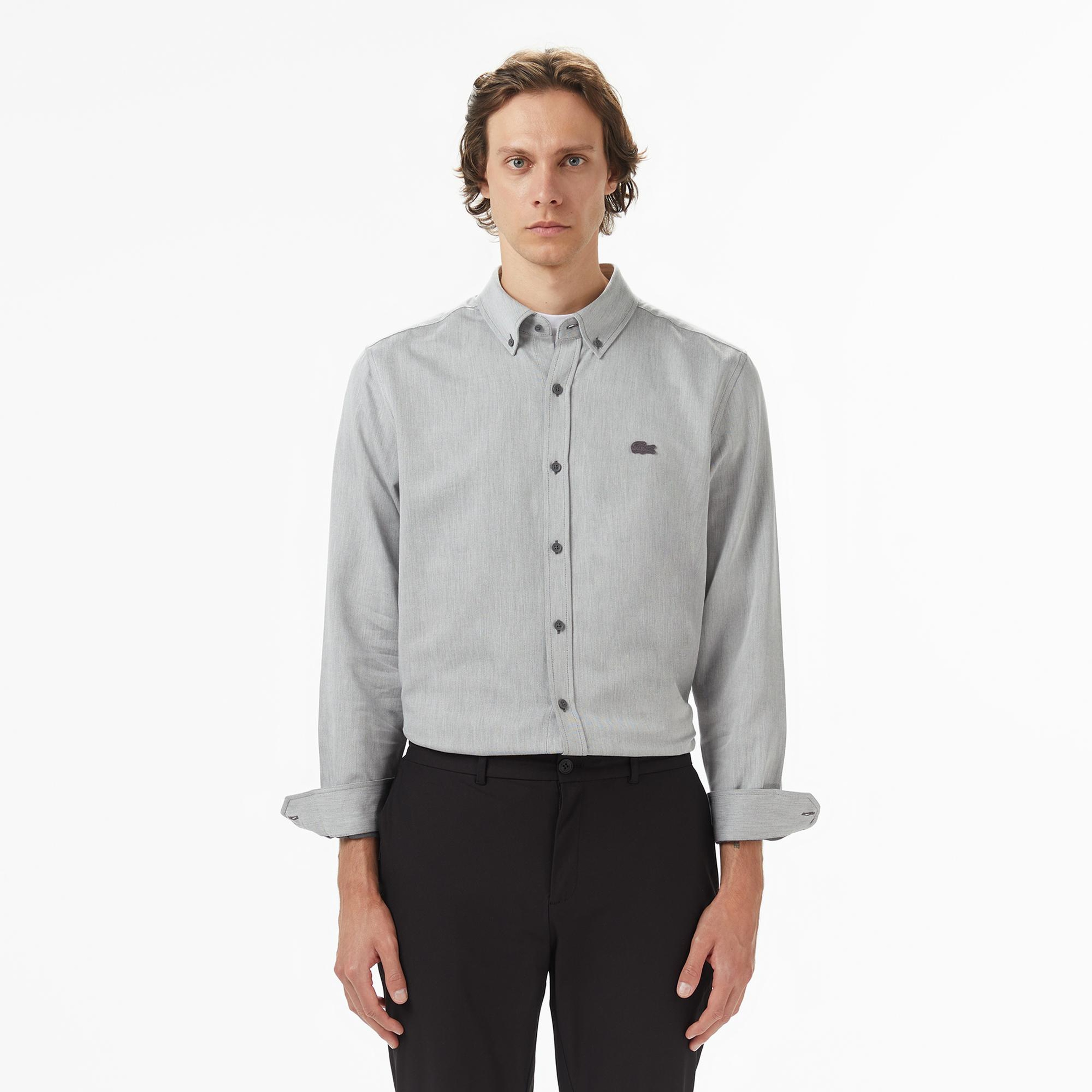 Lacoste Erkek Regular Fit Düğmeli Yaka Gri Gömlek