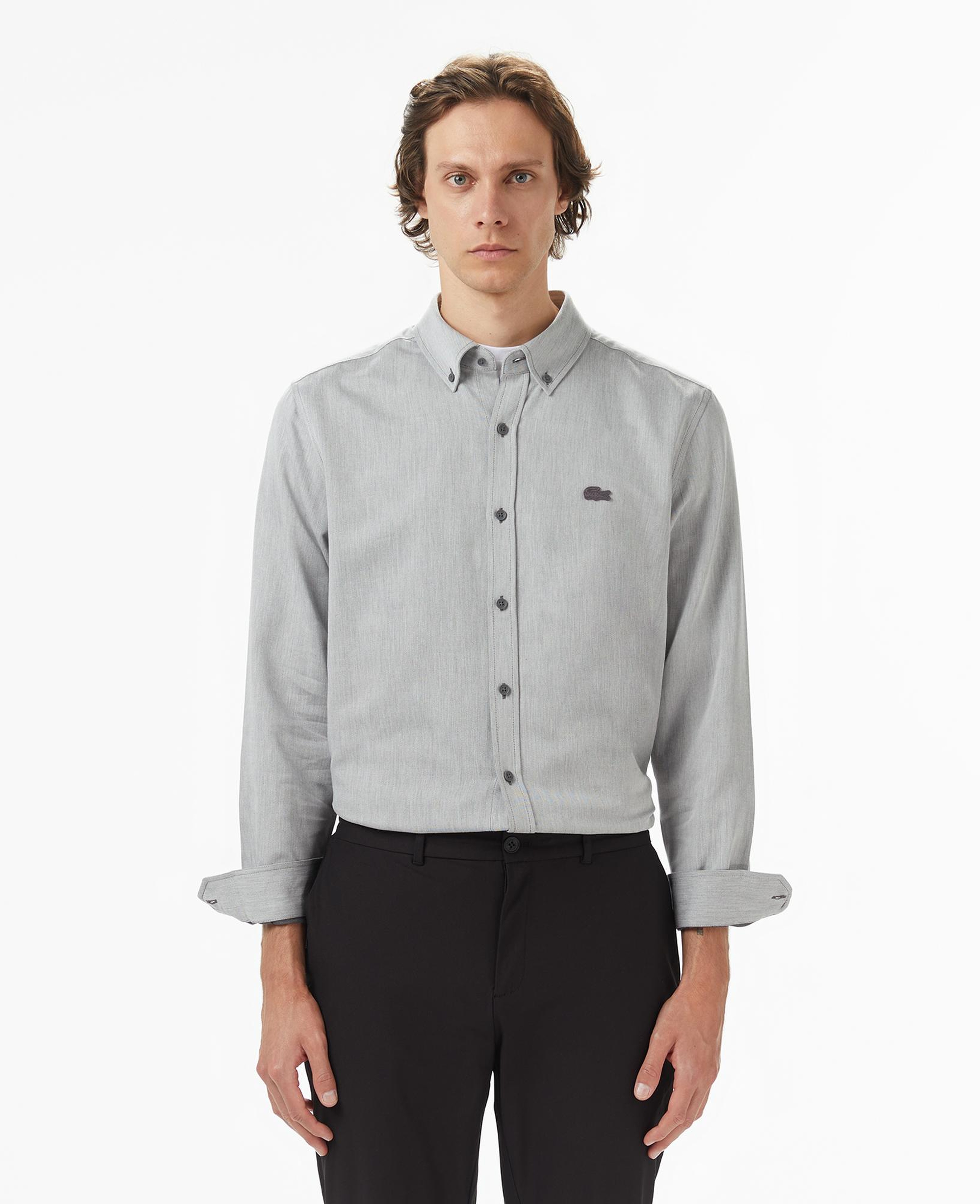 Lacoste Erkek Regular Fit Düğmeli Yaka Gri Gömlek