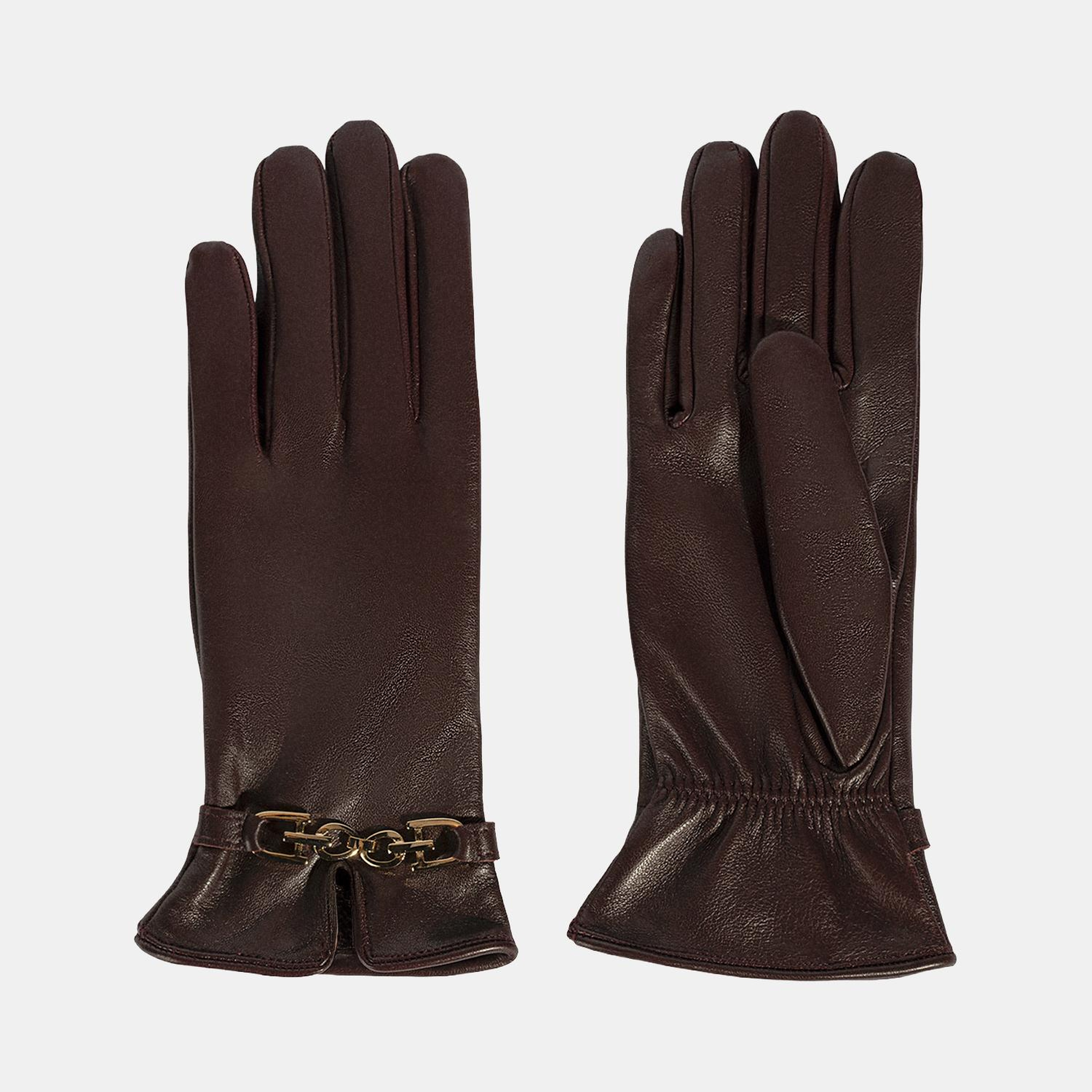 Kadın Bordo Zincir Aksesuarlı Deri Eldiven