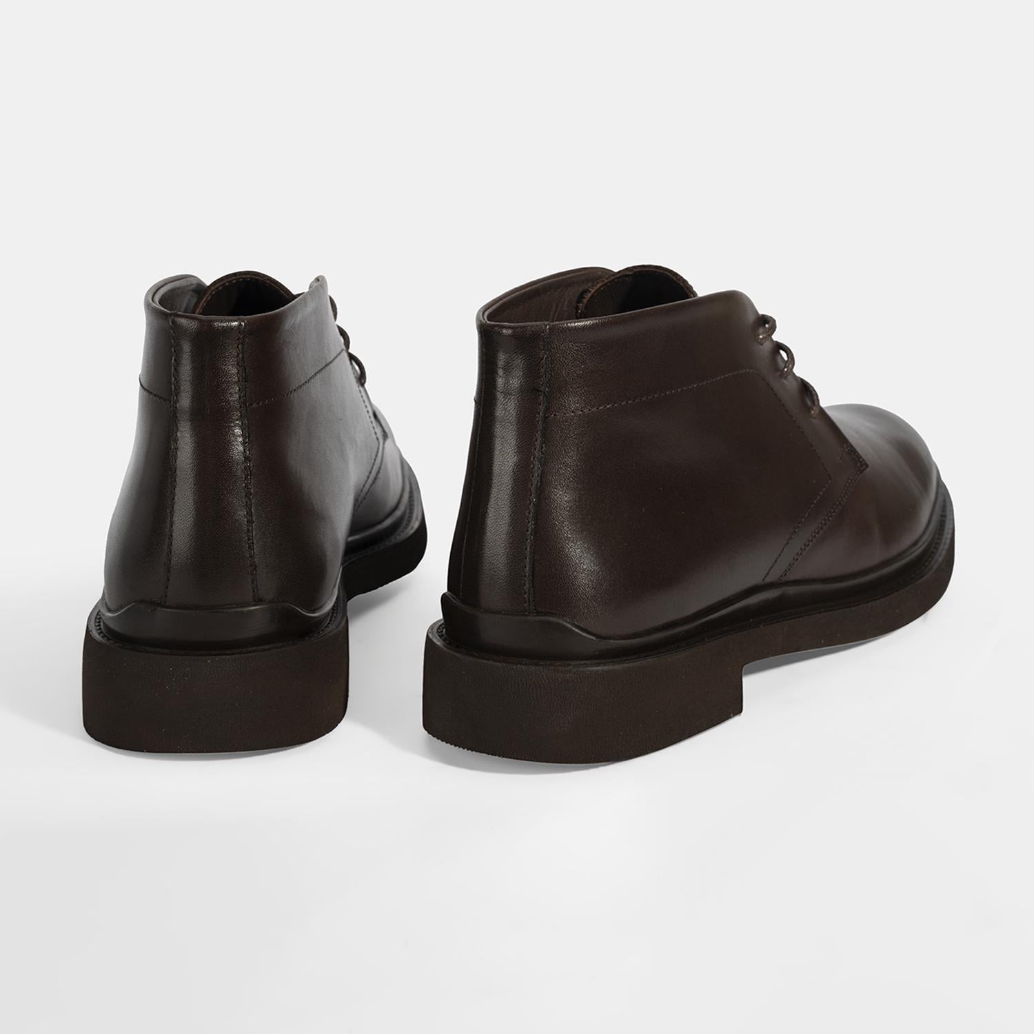 Erkek Kahve Bağcıklı Deri Bot