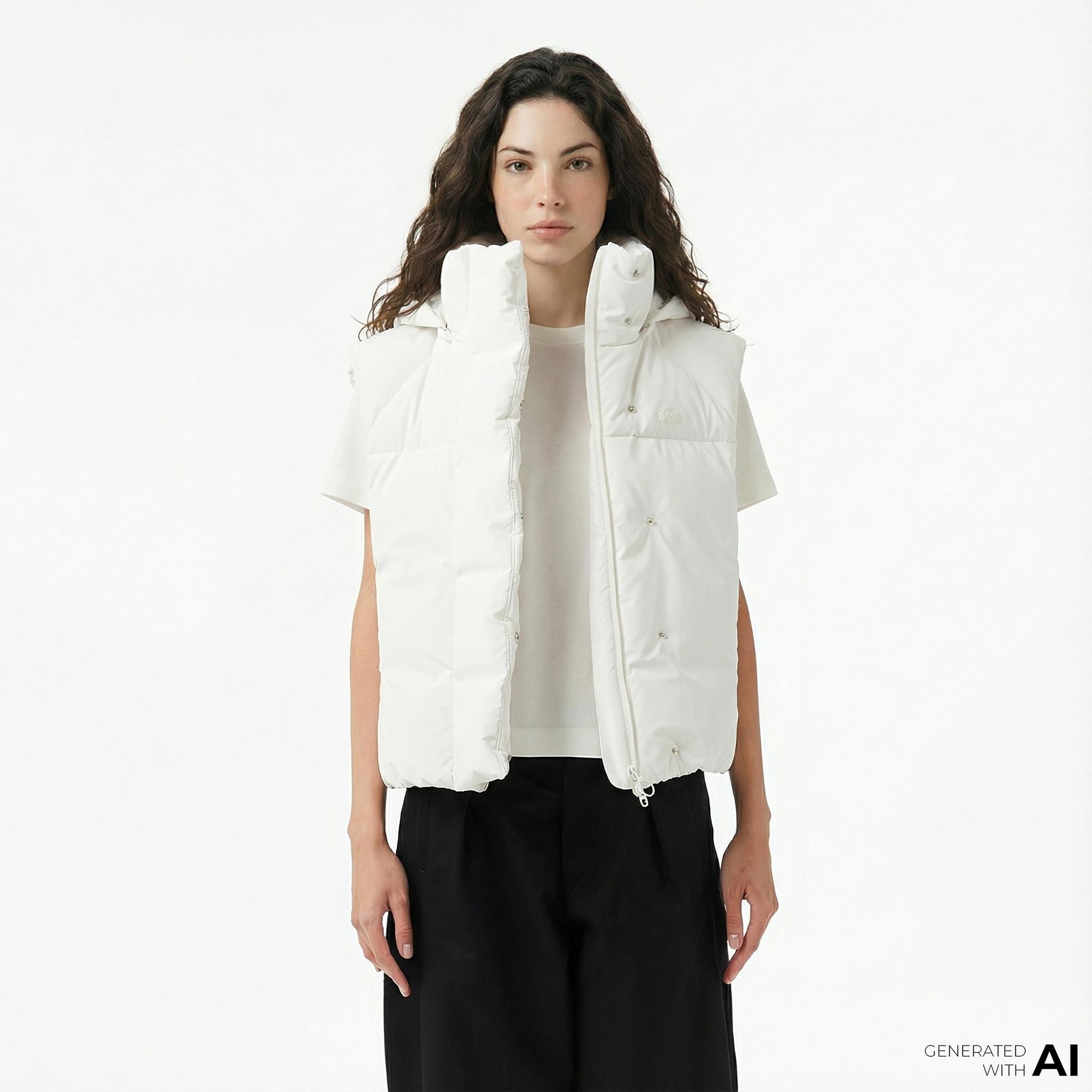 Lacoste Kadın Kapüşonlu Beyaz Yelek