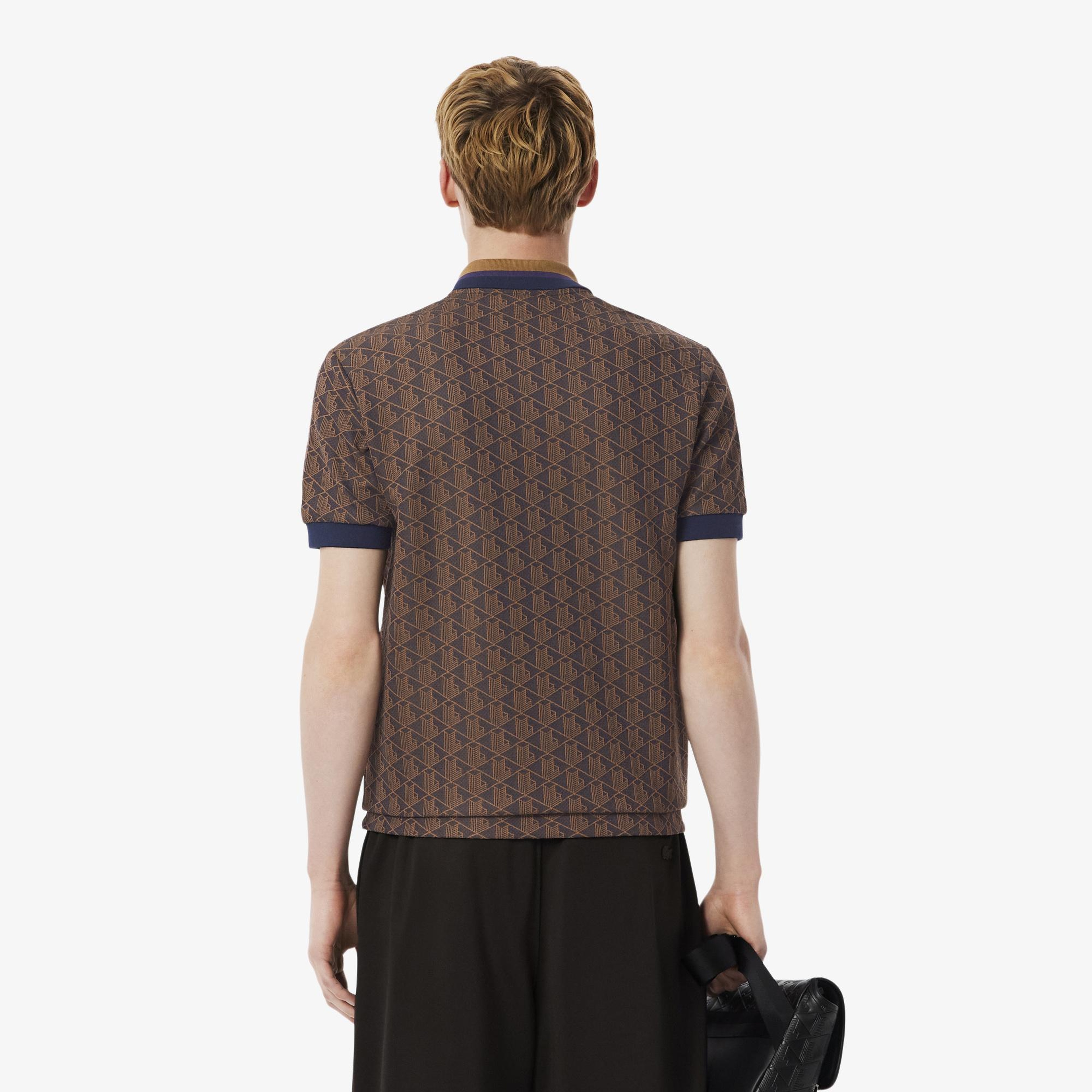 Lacoste Erkek Classic Fit Monogram Kahverengi Polo