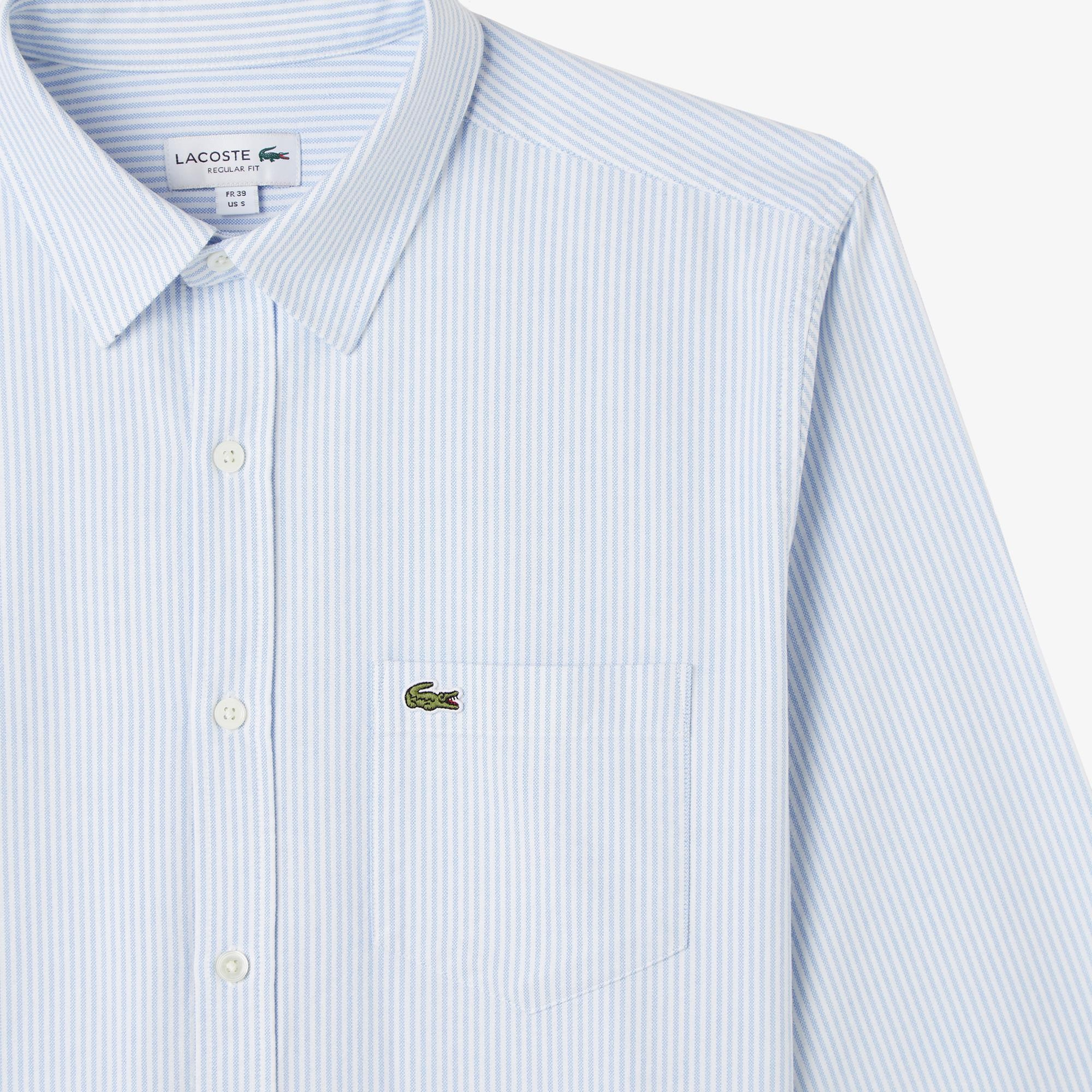 Lacoste Erkek Regular Fit Çizgili Açık Mavi Gömlek