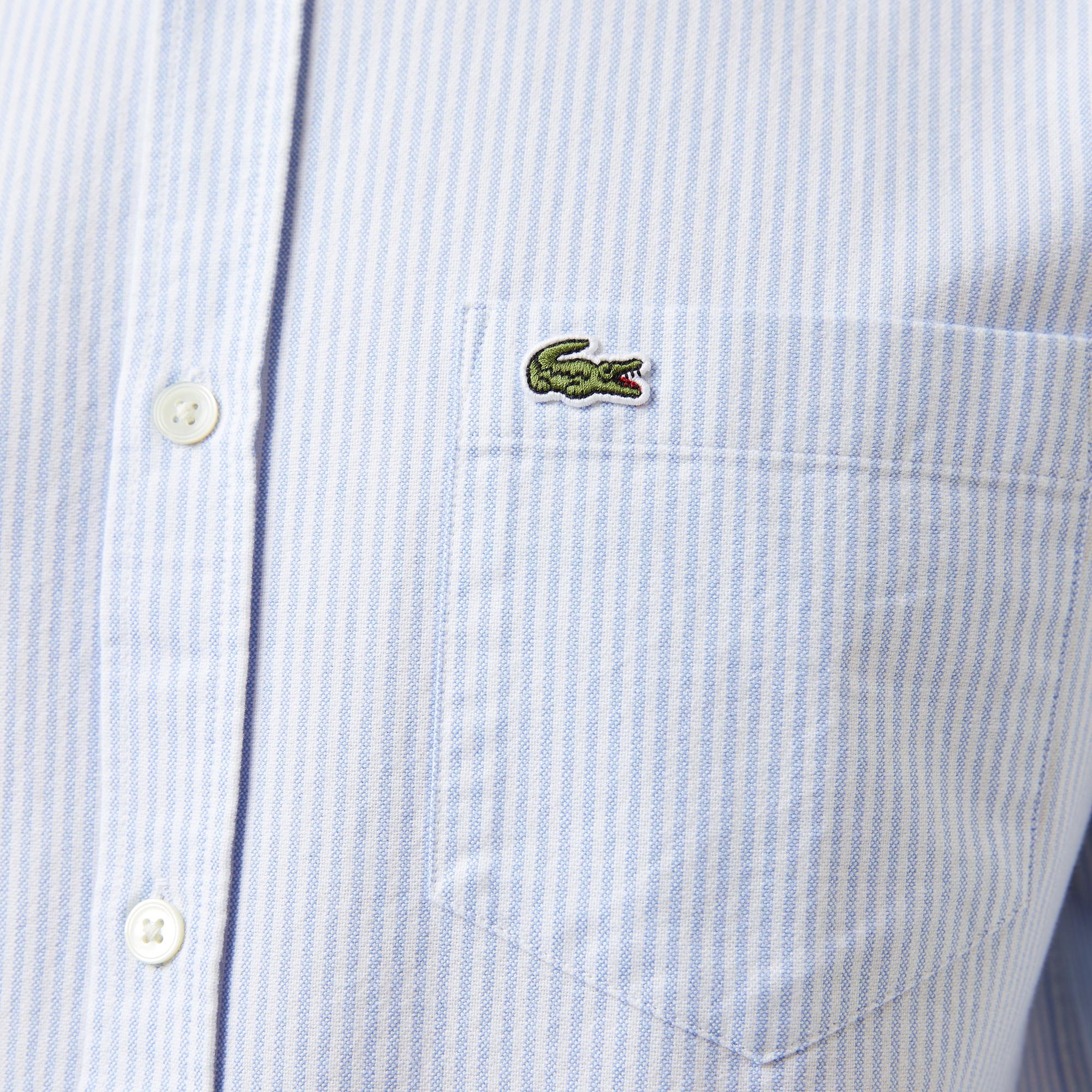 Lacoste Erkek Regular Fit Çizgili Açık Mavi Gömlek