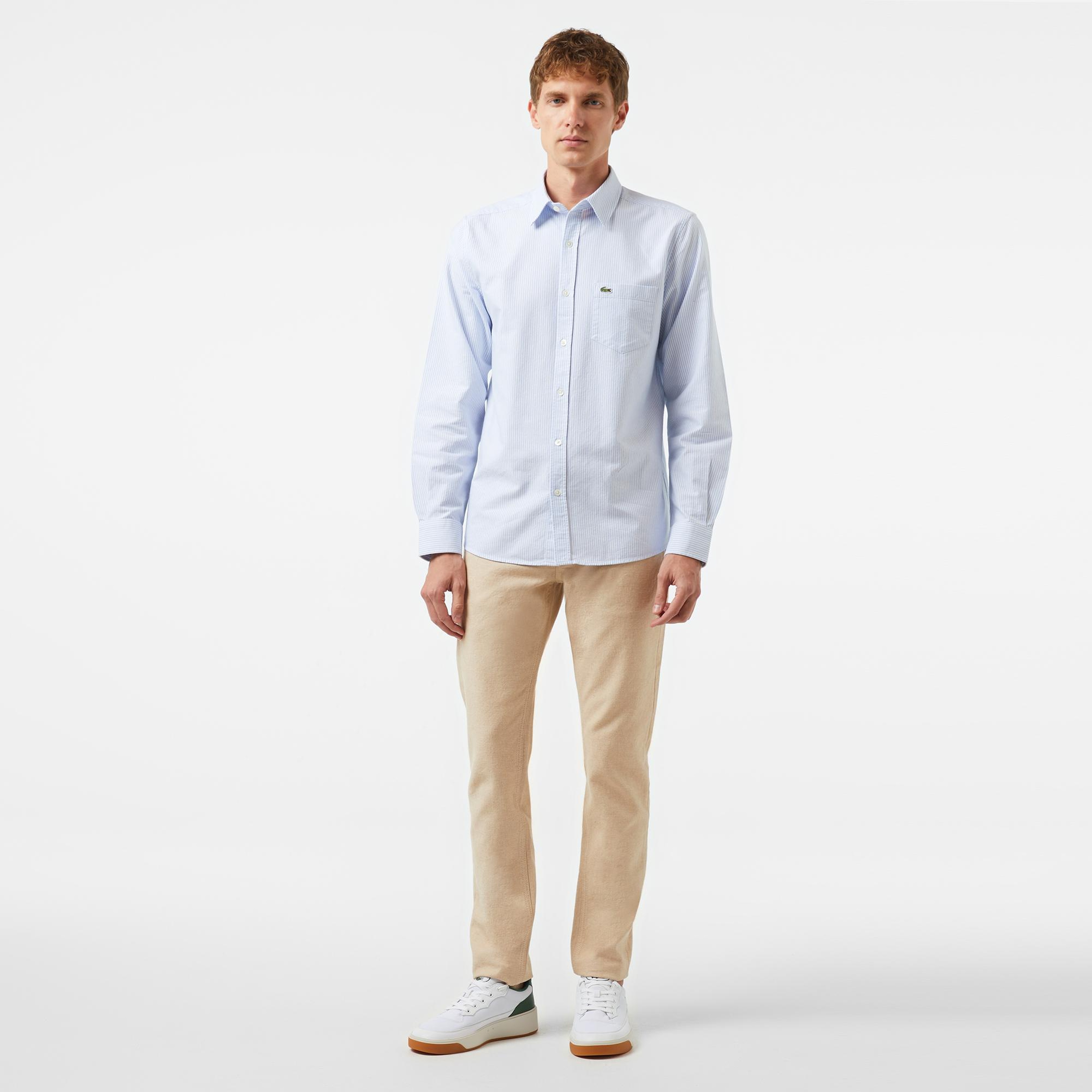 Lacoste Erkek Regular Fit Çizgili Açık Mavi Gömlek