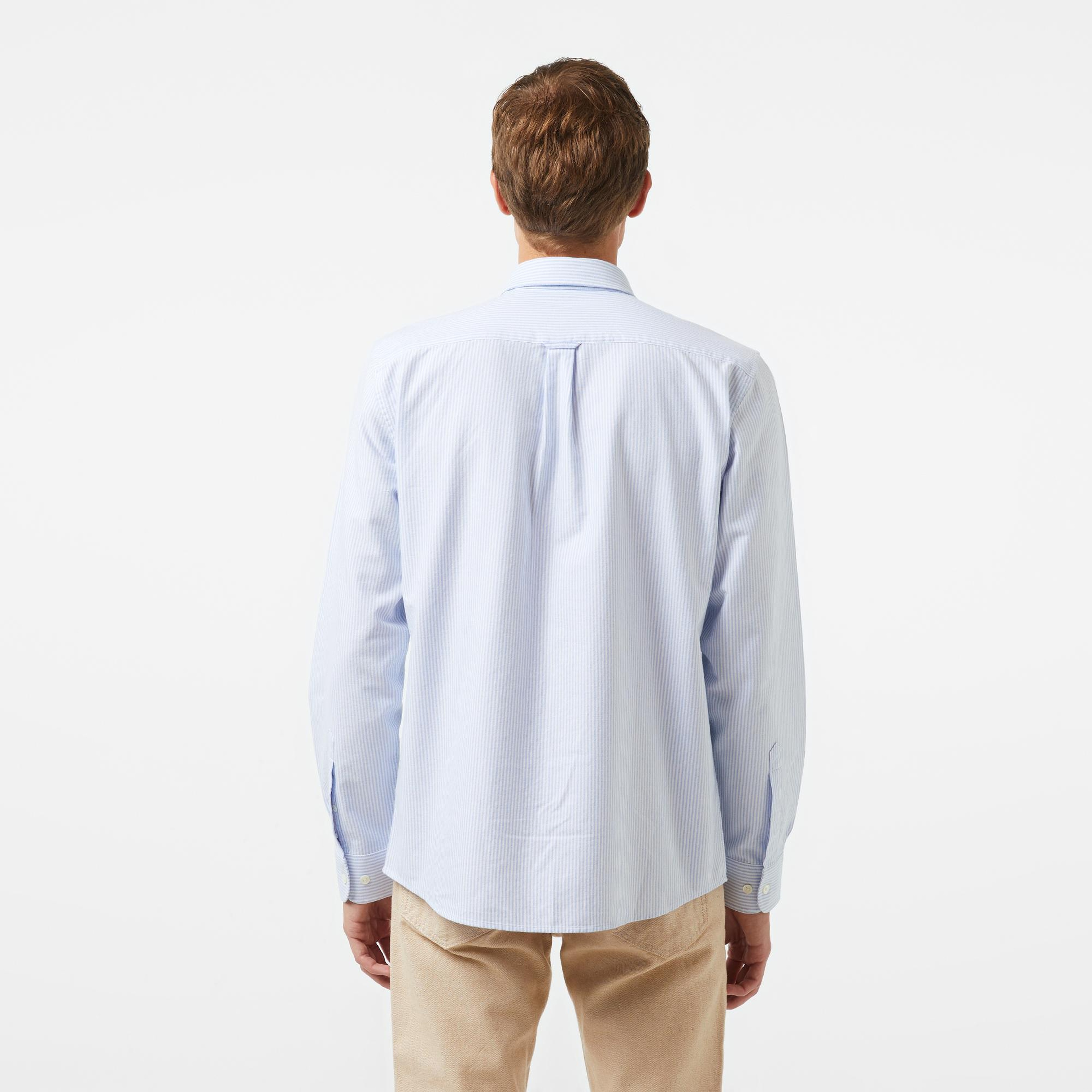 Lacoste Erkek Regular Fit Çizgili Açık Mavi Gömlek