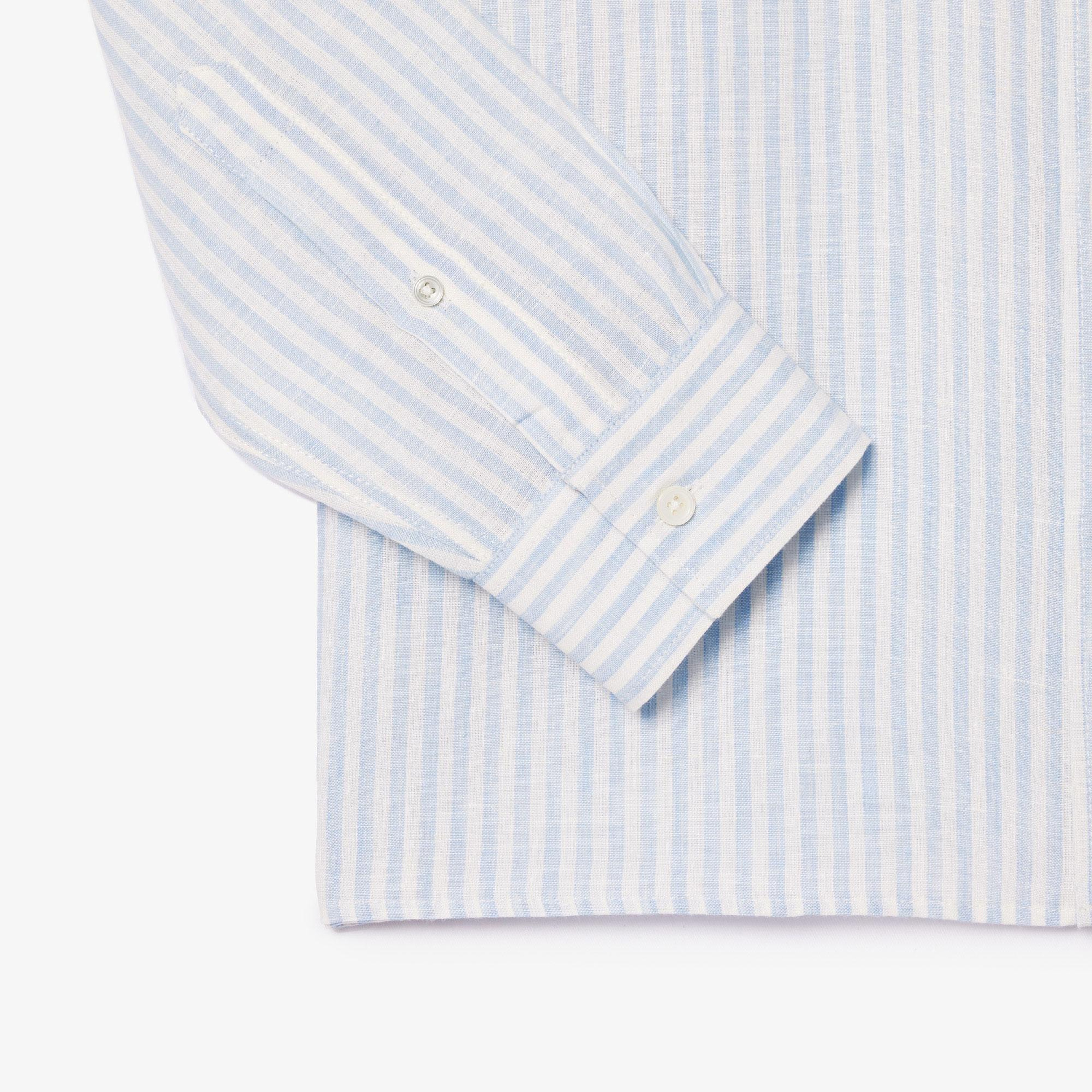 Lacoste Erkek Regular Fit Düğmeli Yaka Çizgili Keten Açık Mavi Gömlek
