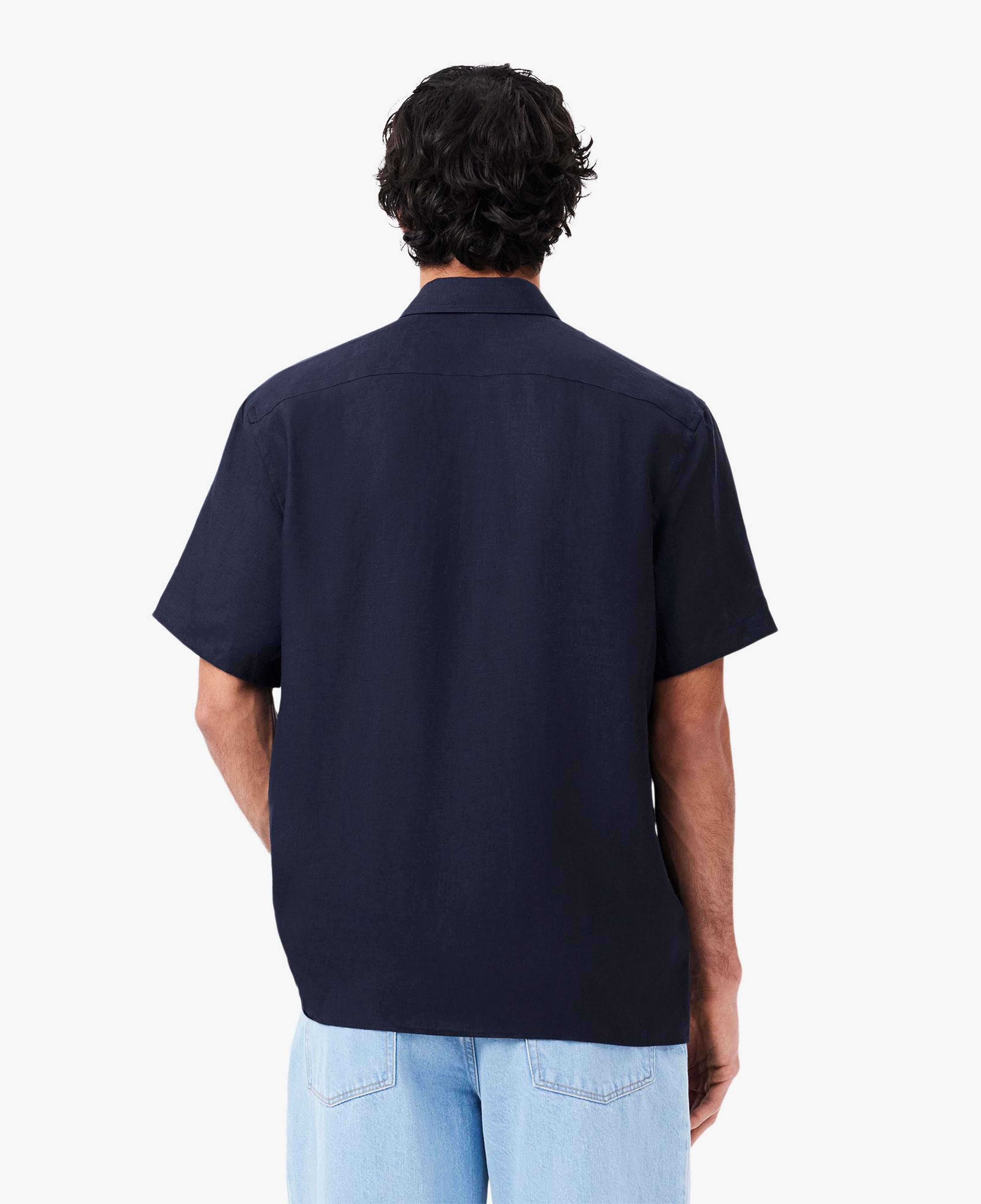 Lacoste Erkek Regular Fit Kısa Kollu Düğmeli Yaka Keten Lacivert Gömlek