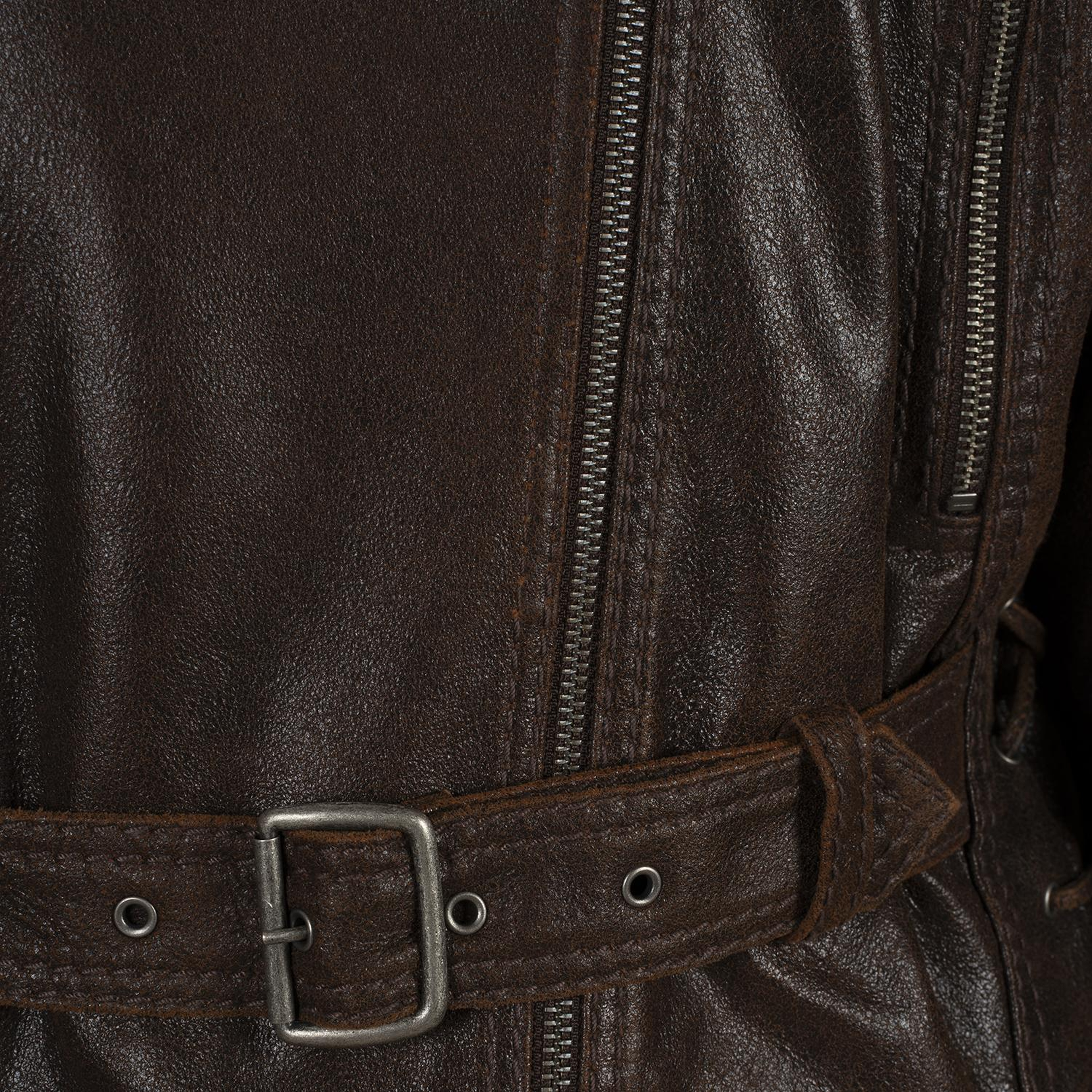 Kadın Kahve Oversize Kemerli Biker Deri Ceket