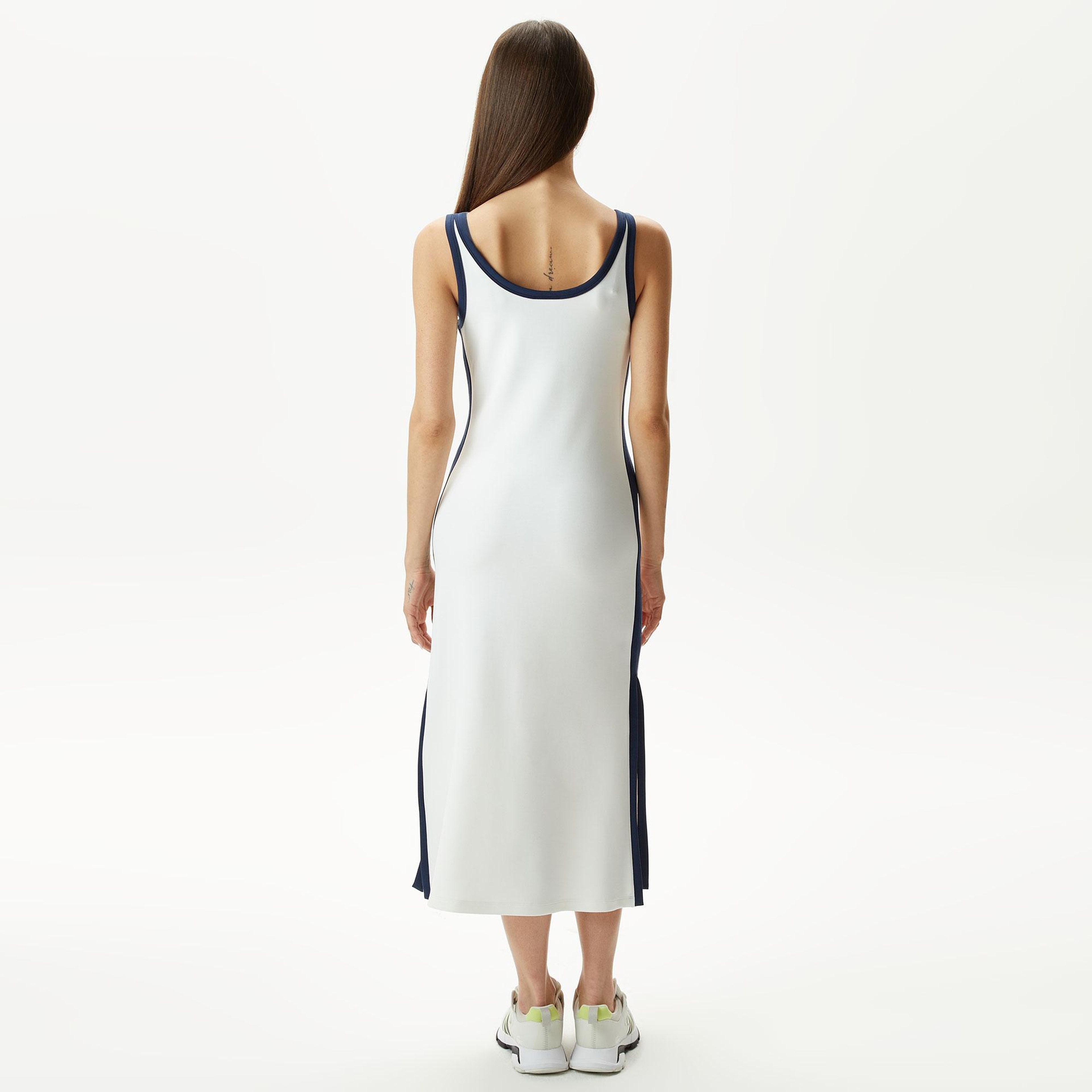 Lacoste Kadın Slim Fit Kolsuz Bisiklet Yaka Renk Bloklu Beyaz Elbise