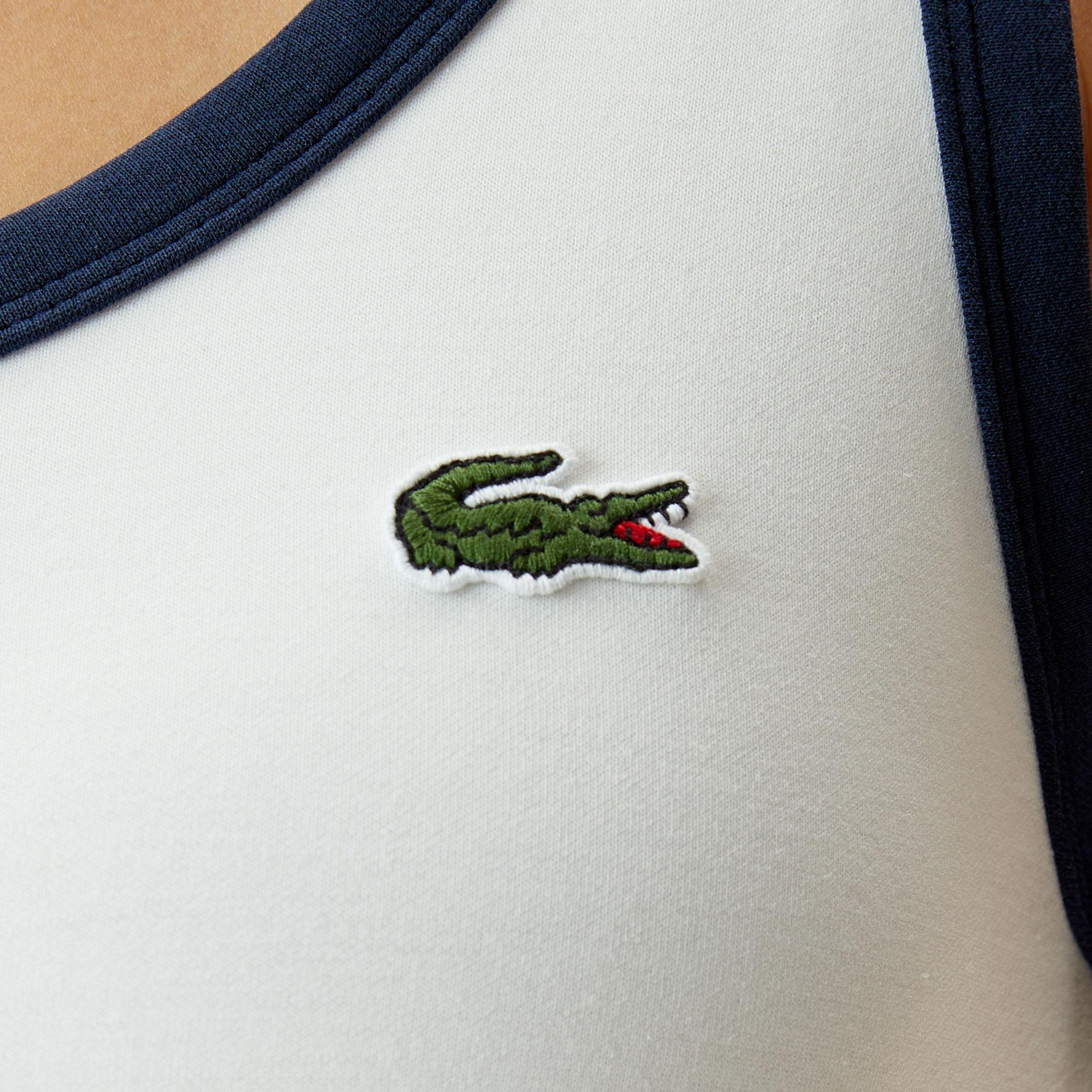 Lacoste Kadın Slim Fit Kolsuz Bisiklet Yaka Renk Bloklu Beyaz Elbise