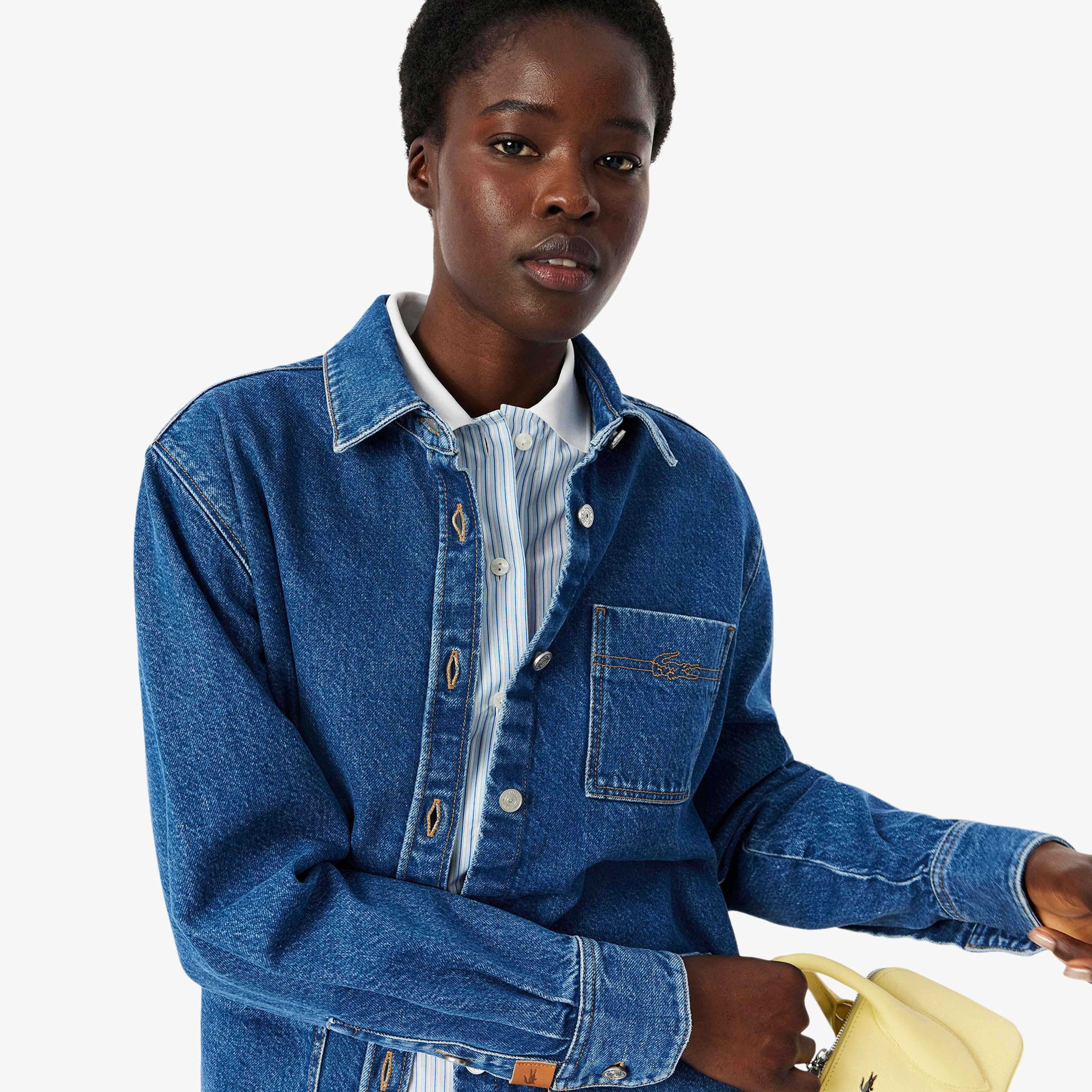 Lacoste Kadın Relaxed Fit Denim Lacivert Ceket