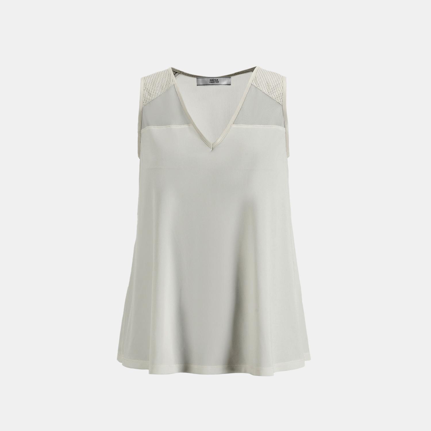 Kadın Beyaz Deri Detaylı Perforeli Bluz