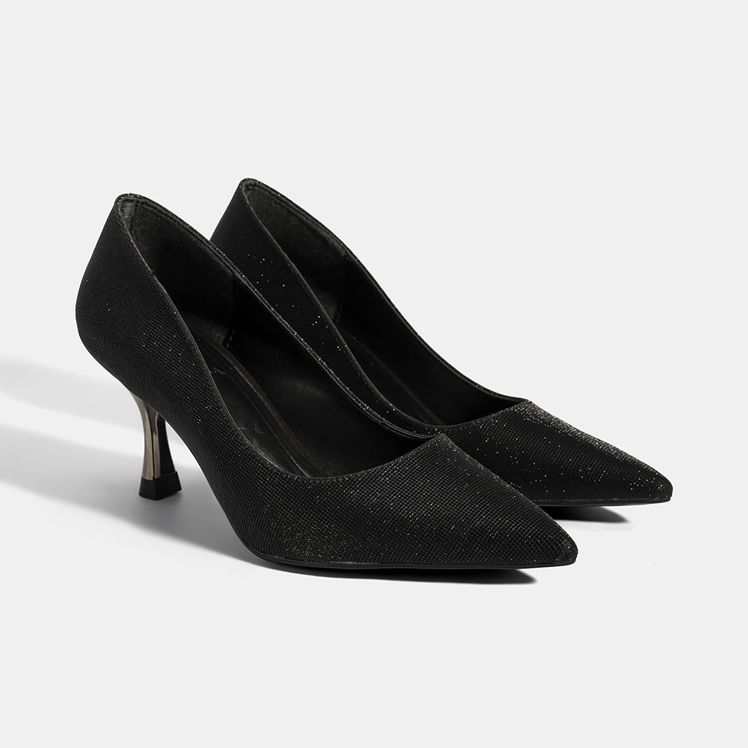 Kadın Siyah Simli Topuklu Abiye Ayakkabı