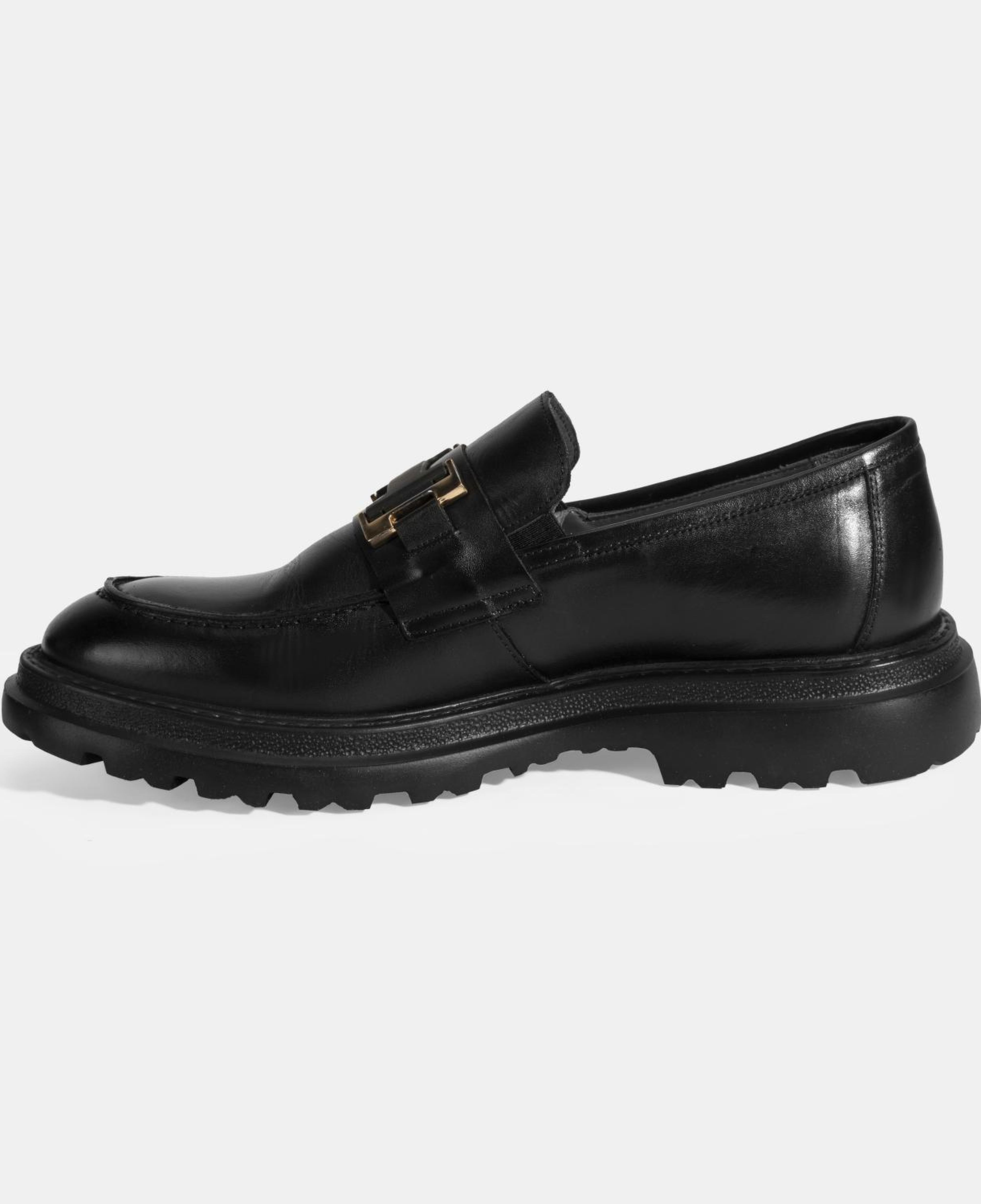 Erkek Siyah Metal Toka Detaylı Deri Loafer