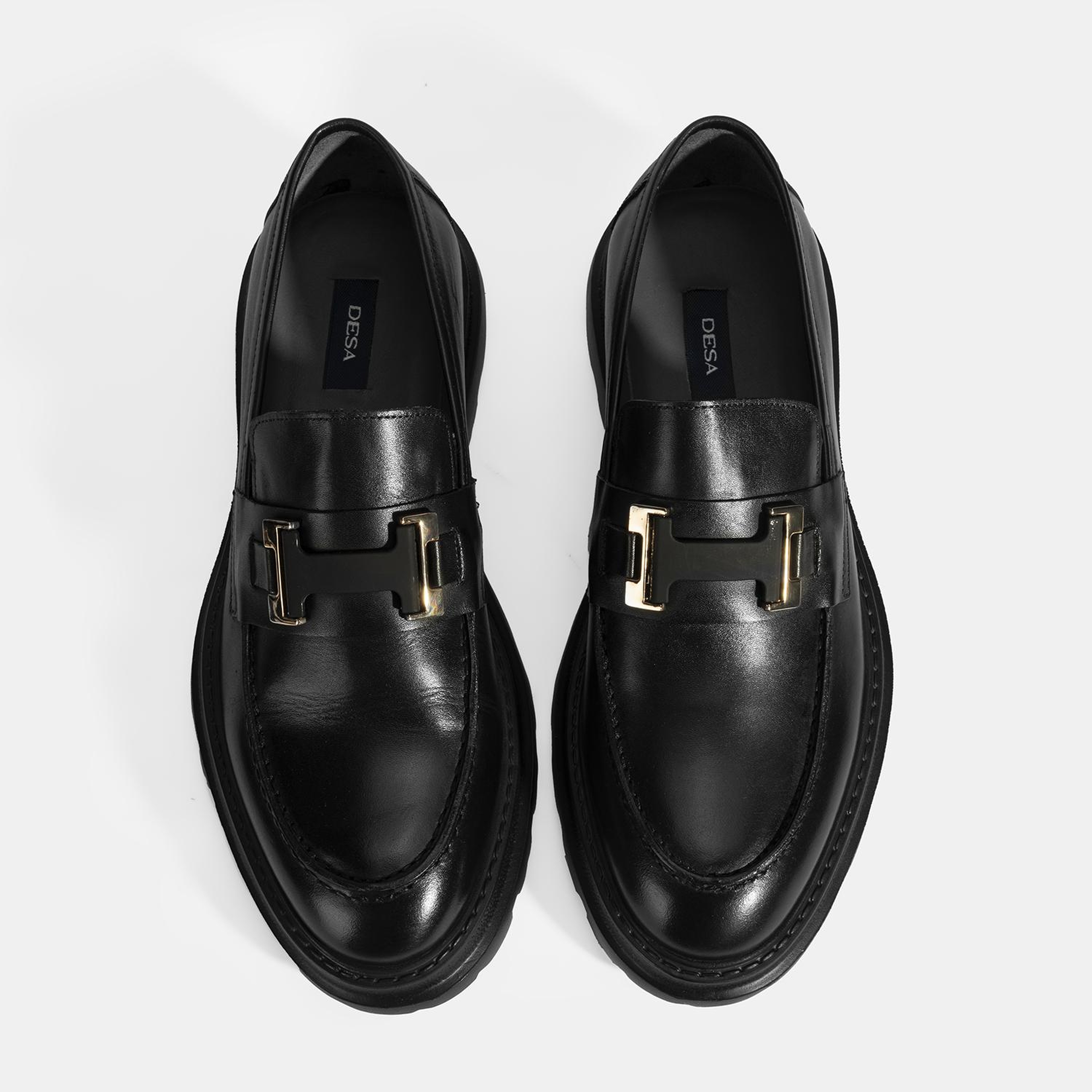 Erkek Siyah Metal Toka Detaylı Deri Loafer