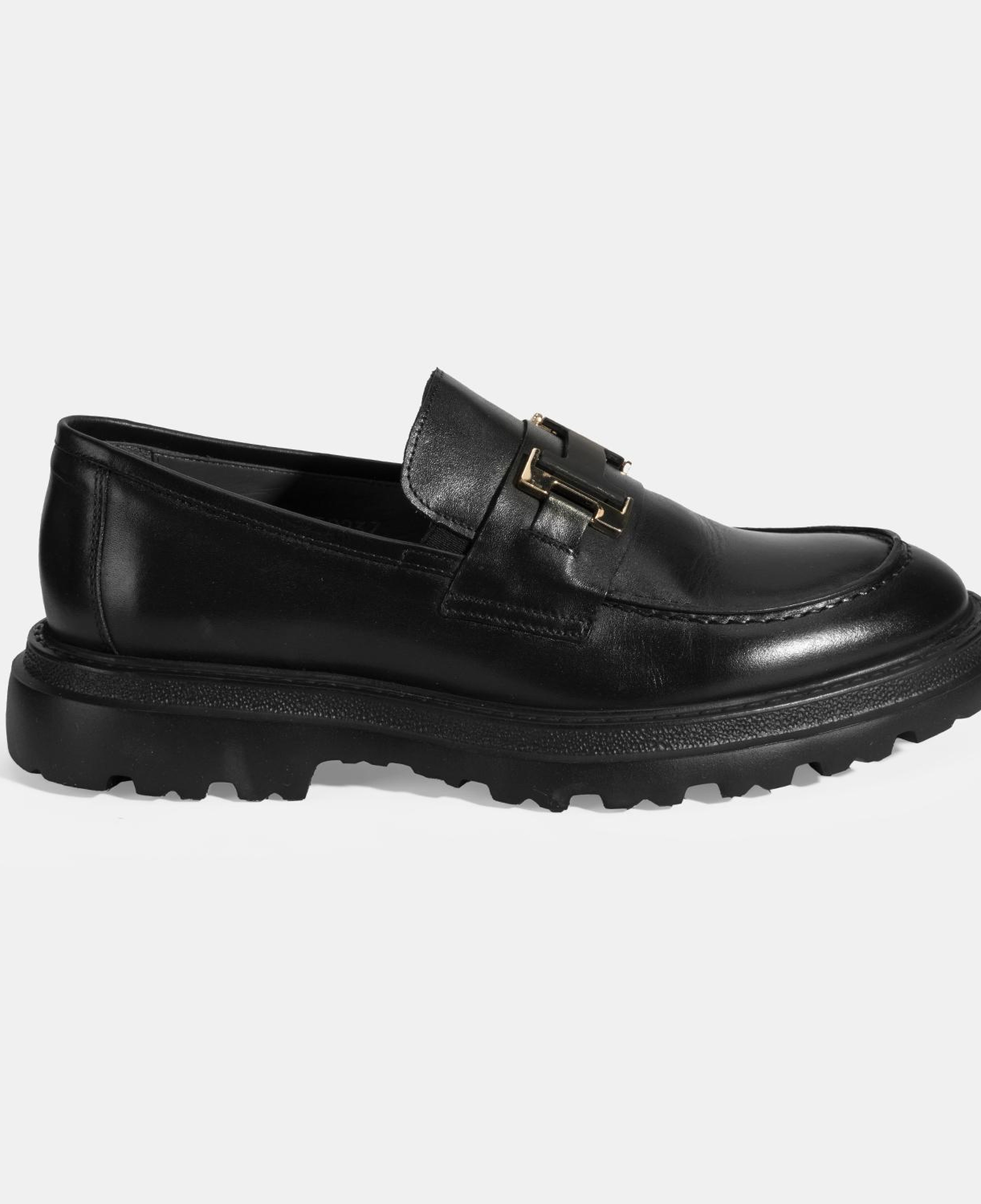 Erkek Siyah Metal Toka Detaylı Deri Loafer