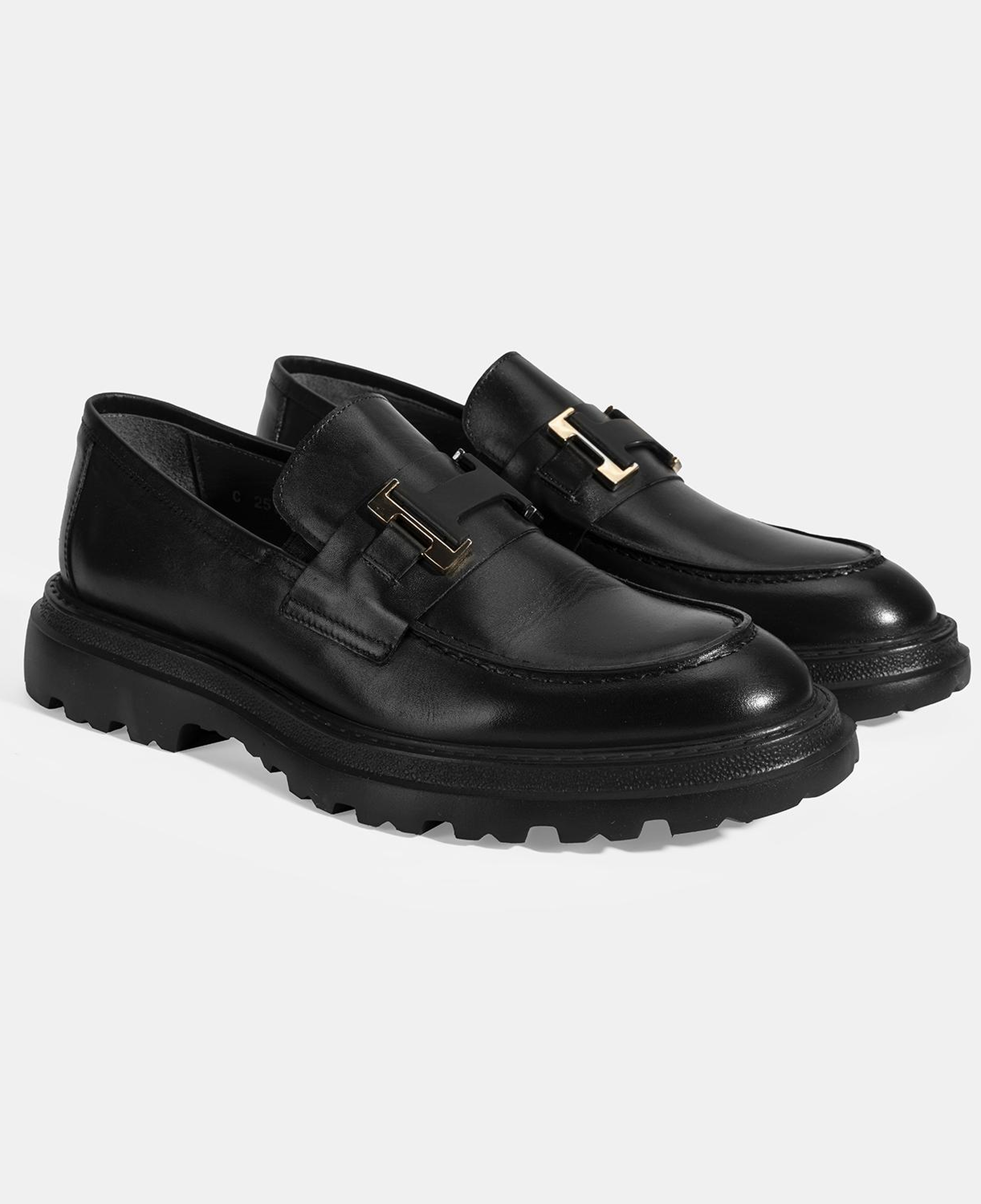 Erkek Siyah Metal Toka Detaylı Deri Loafer