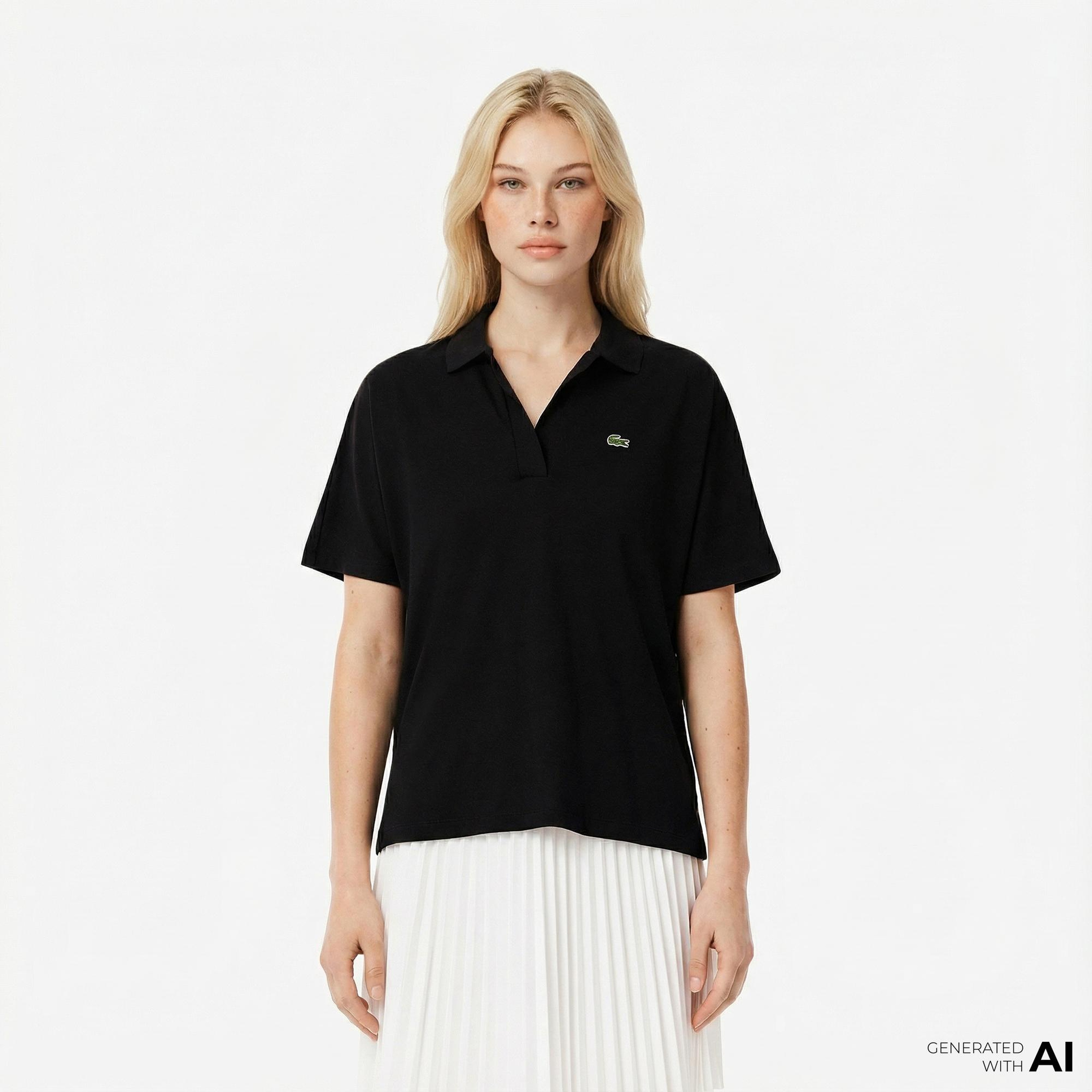 Lacoste Kadın Relaxed Fit Siyah Polo