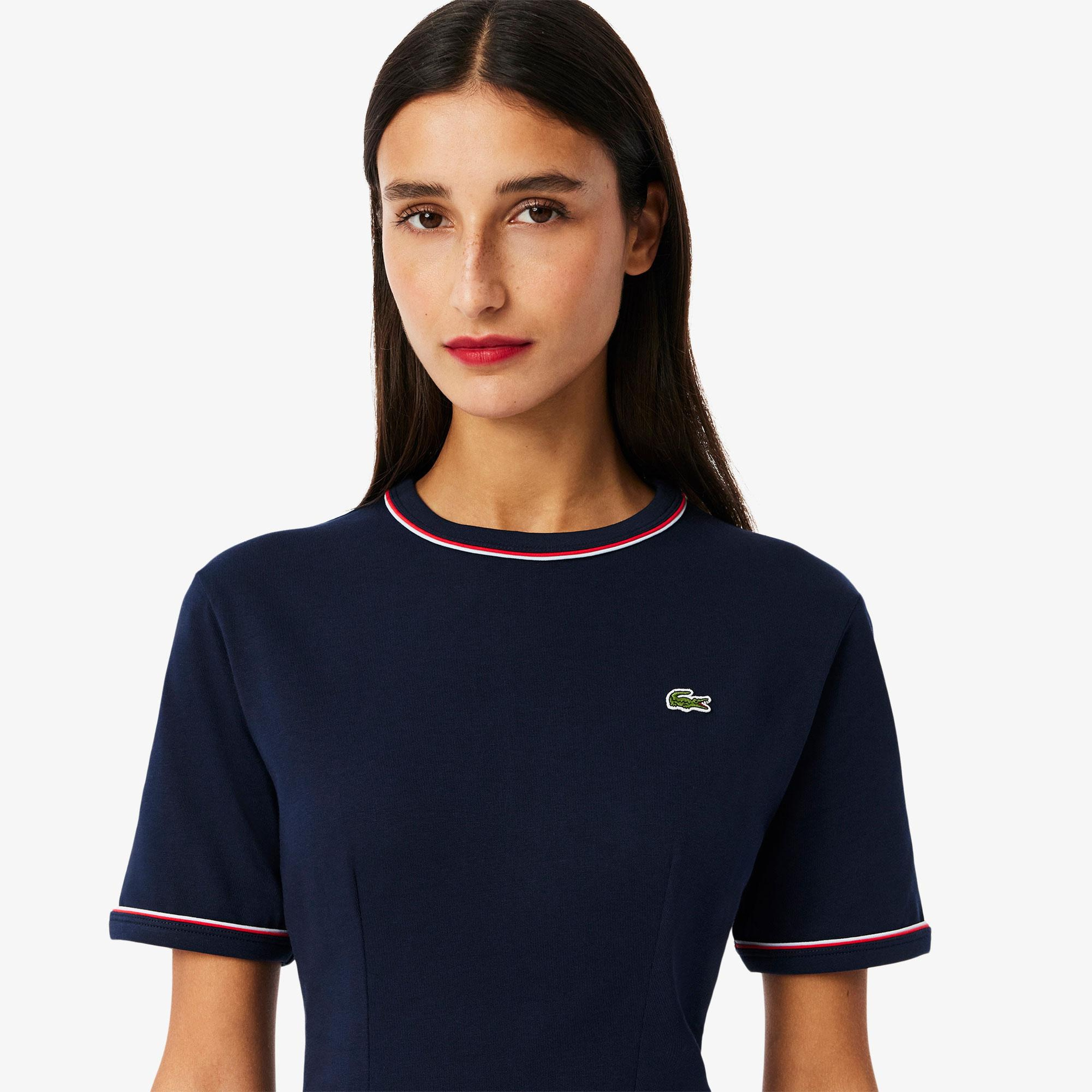 Lacoste Kadın Flare Fit Kısa Kollu Bisiklet Yaka Lacivert Elbise