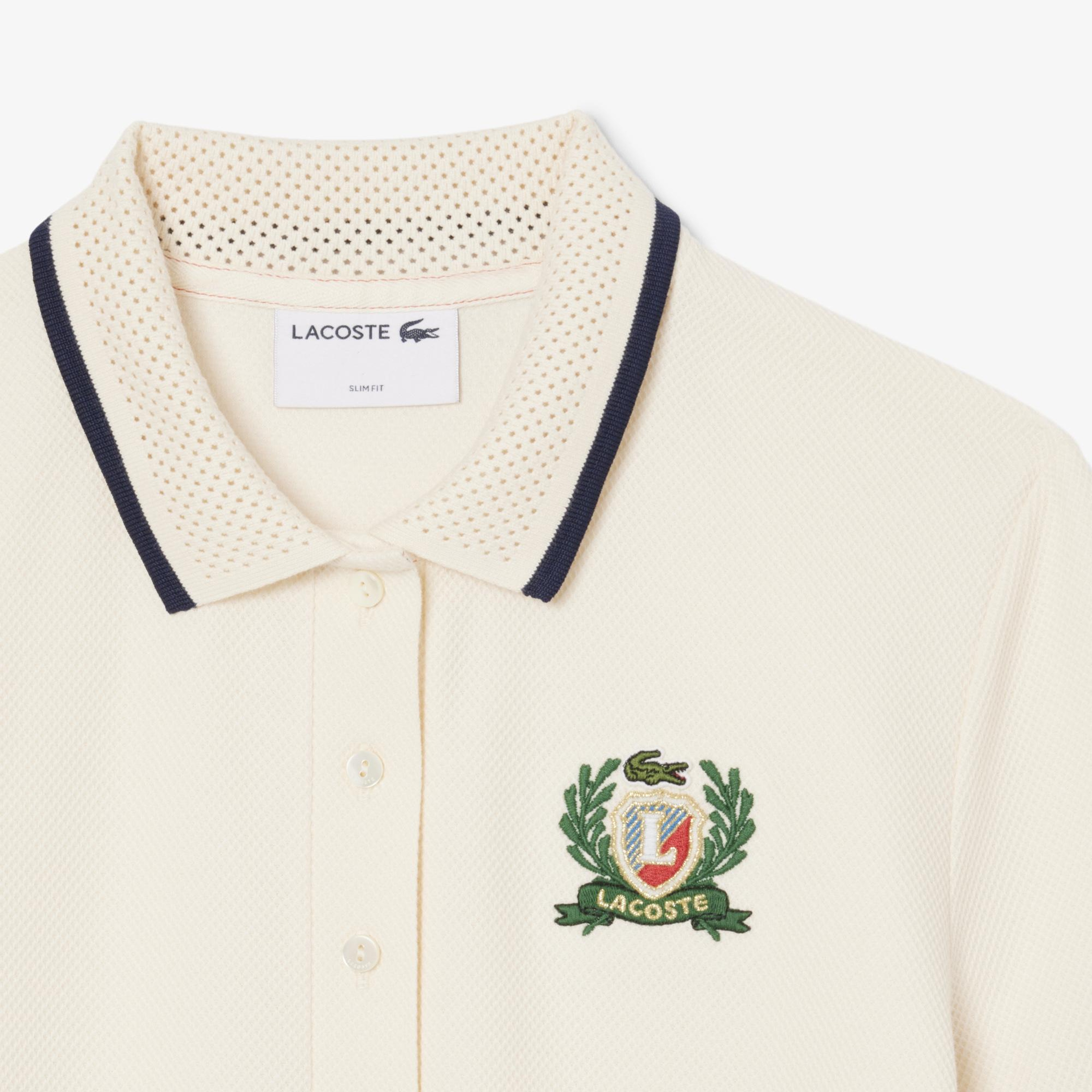 Lacoste Kadın Slim Fit Kısa Kollu Polo Yaka Renk Bloklu Krem Elbise