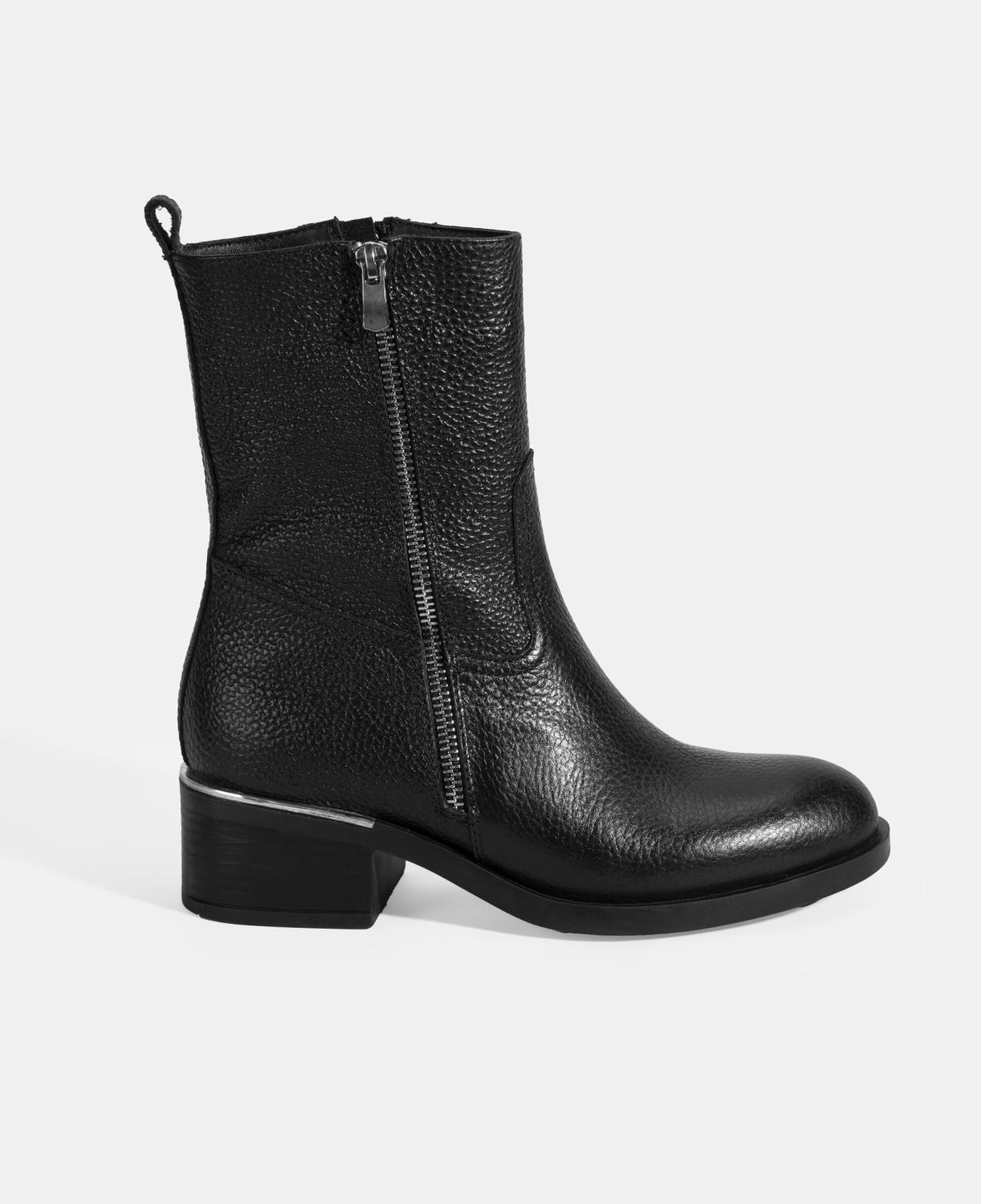 Kadın Siyah Fermuarlı Deri Topuklu Bot