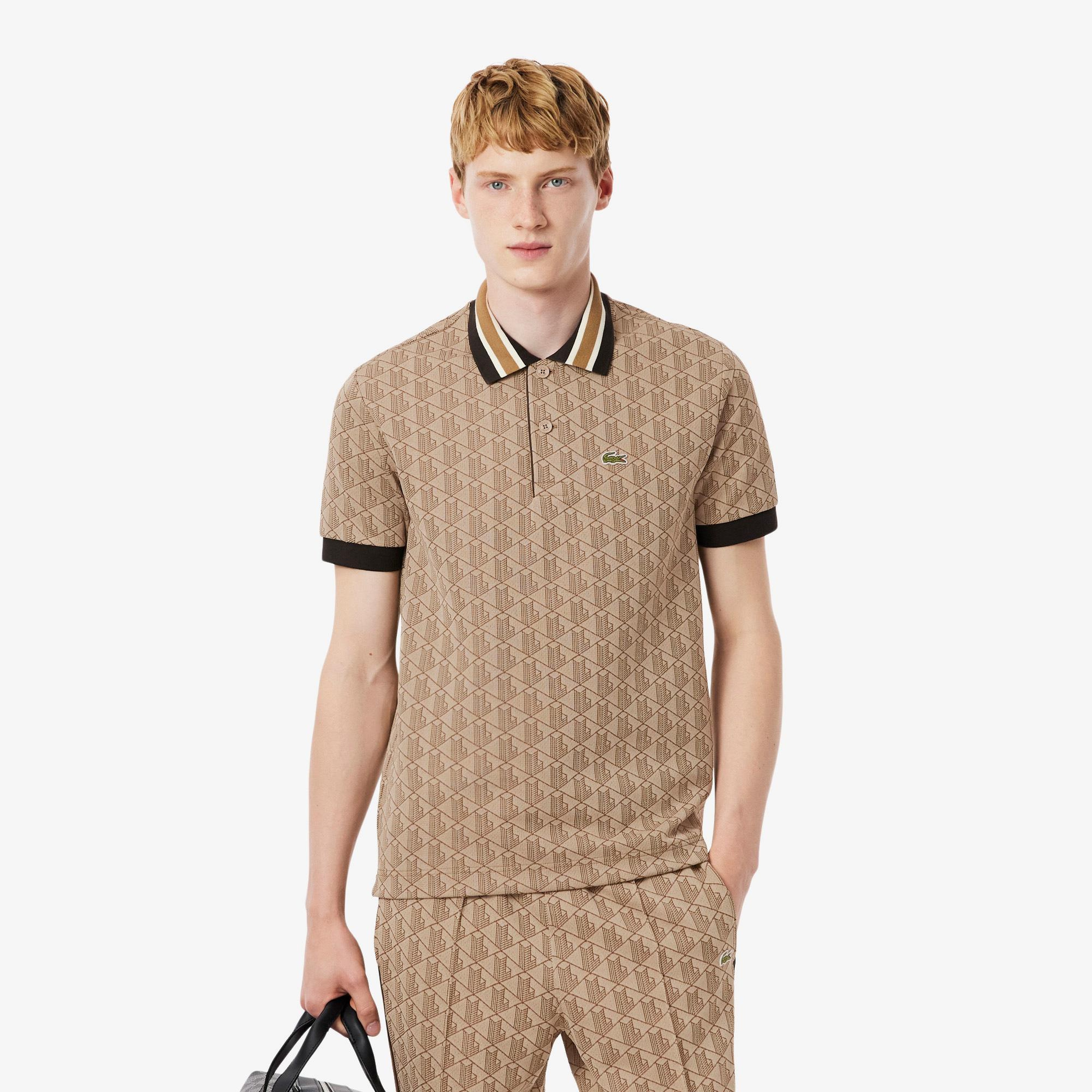 Lacoste Erkek Classic Fit Monogram Kahverengi Polo