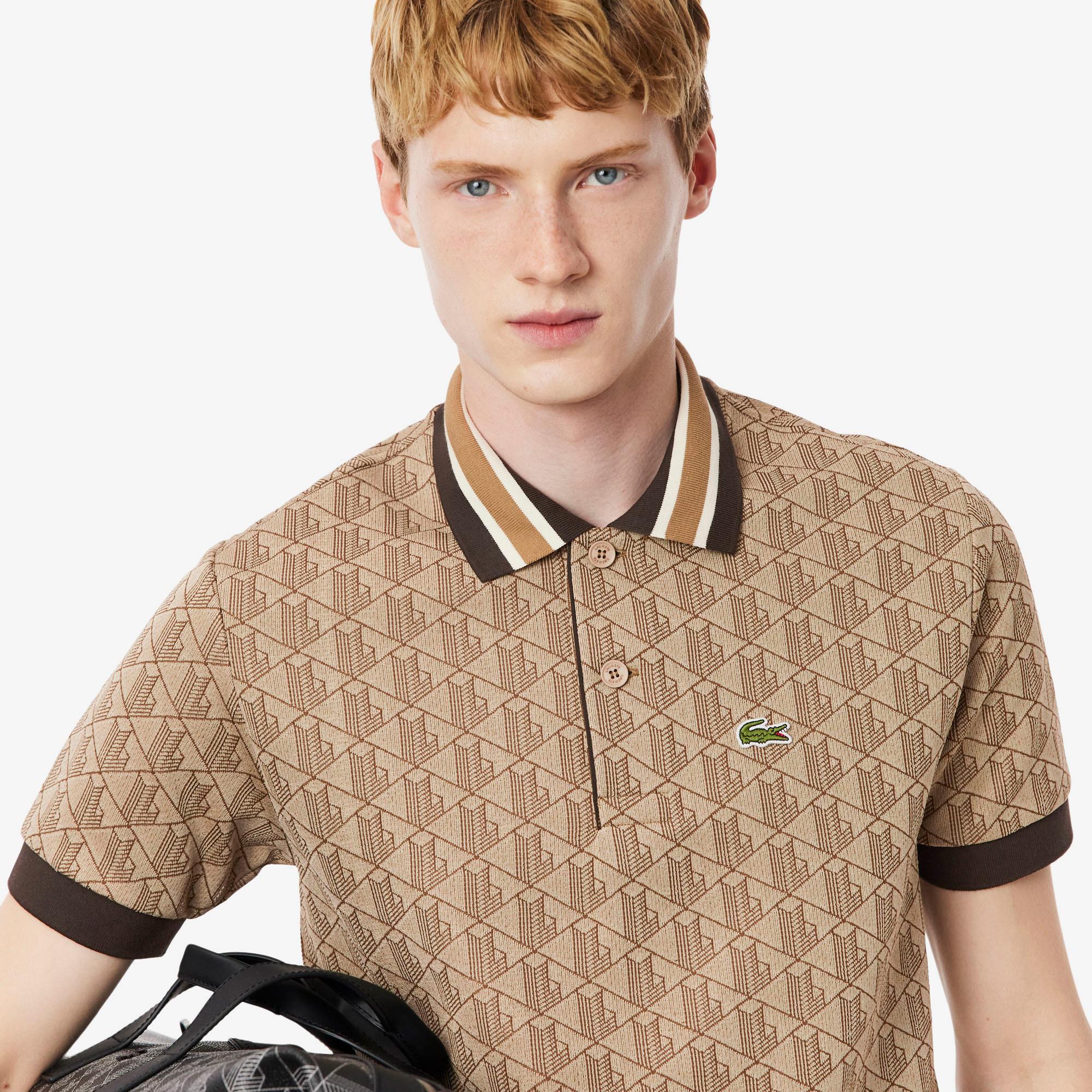 Lacoste Erkek Classic Fit Monogram Kahverengi Polo