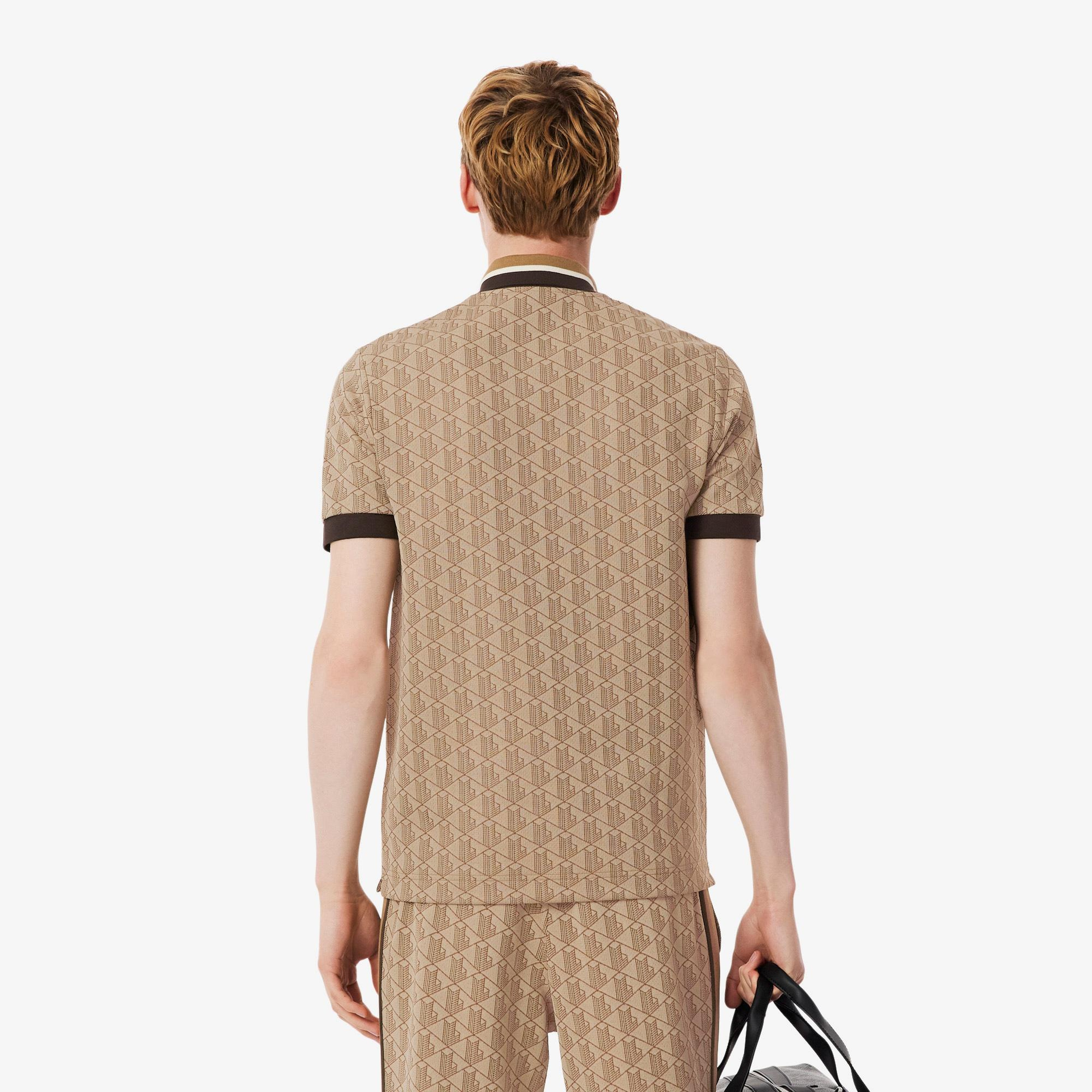 Lacoste Erkek Classic Fit Monogram Kahverengi Polo