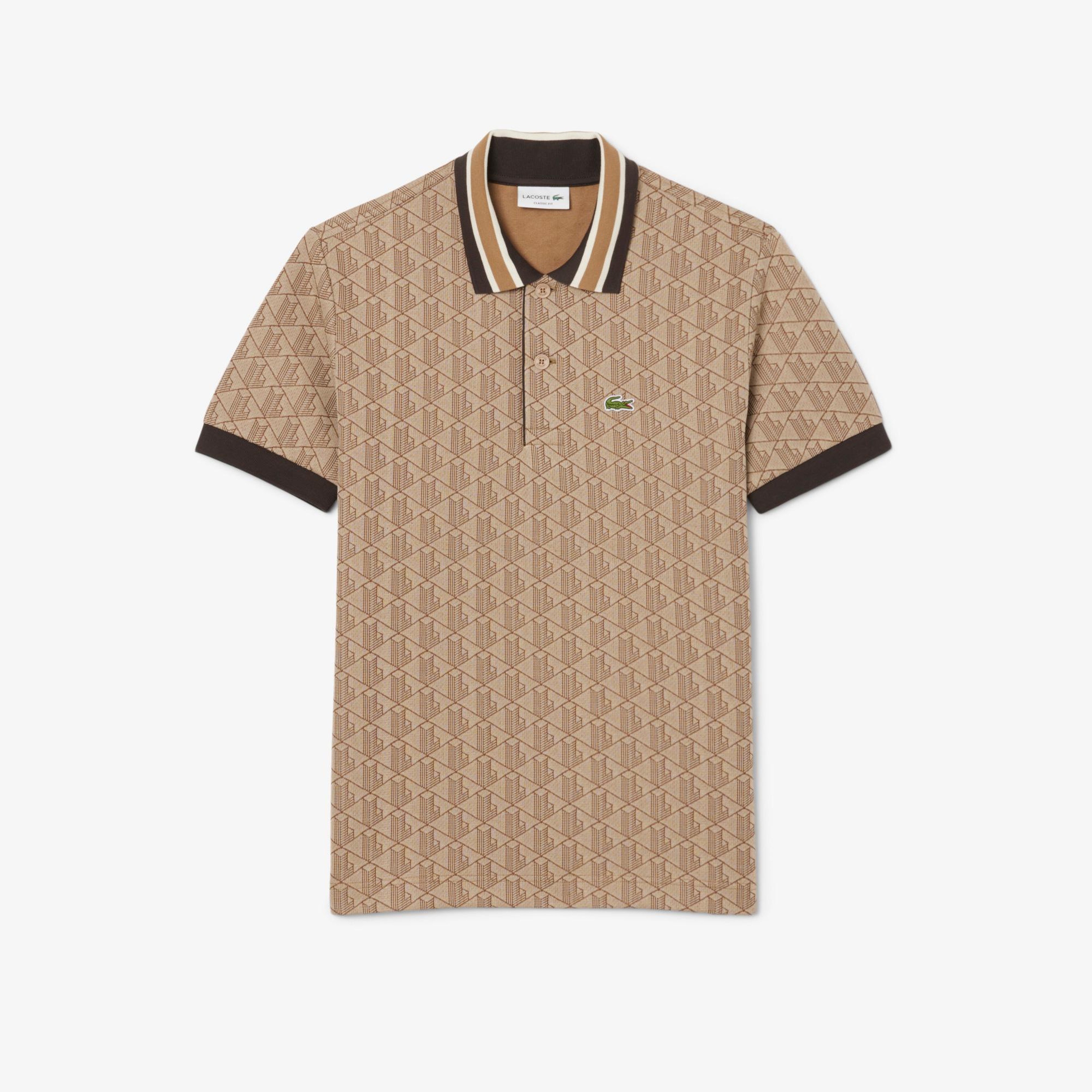 Lacoste Erkek Classic Fit Monogram Kahverengi Polo