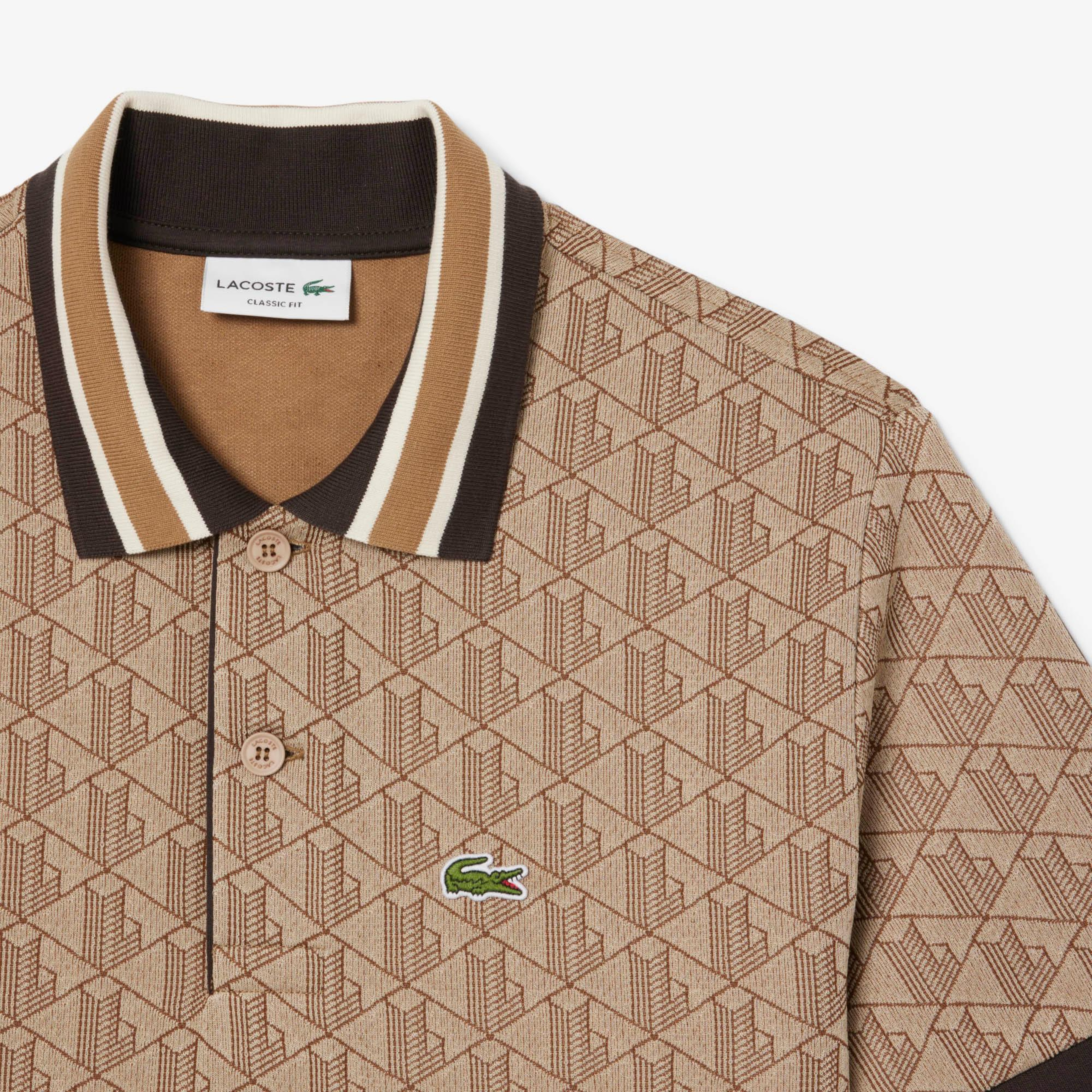 Lacoste Erkek Classic Fit Monogram Kahverengi Polo