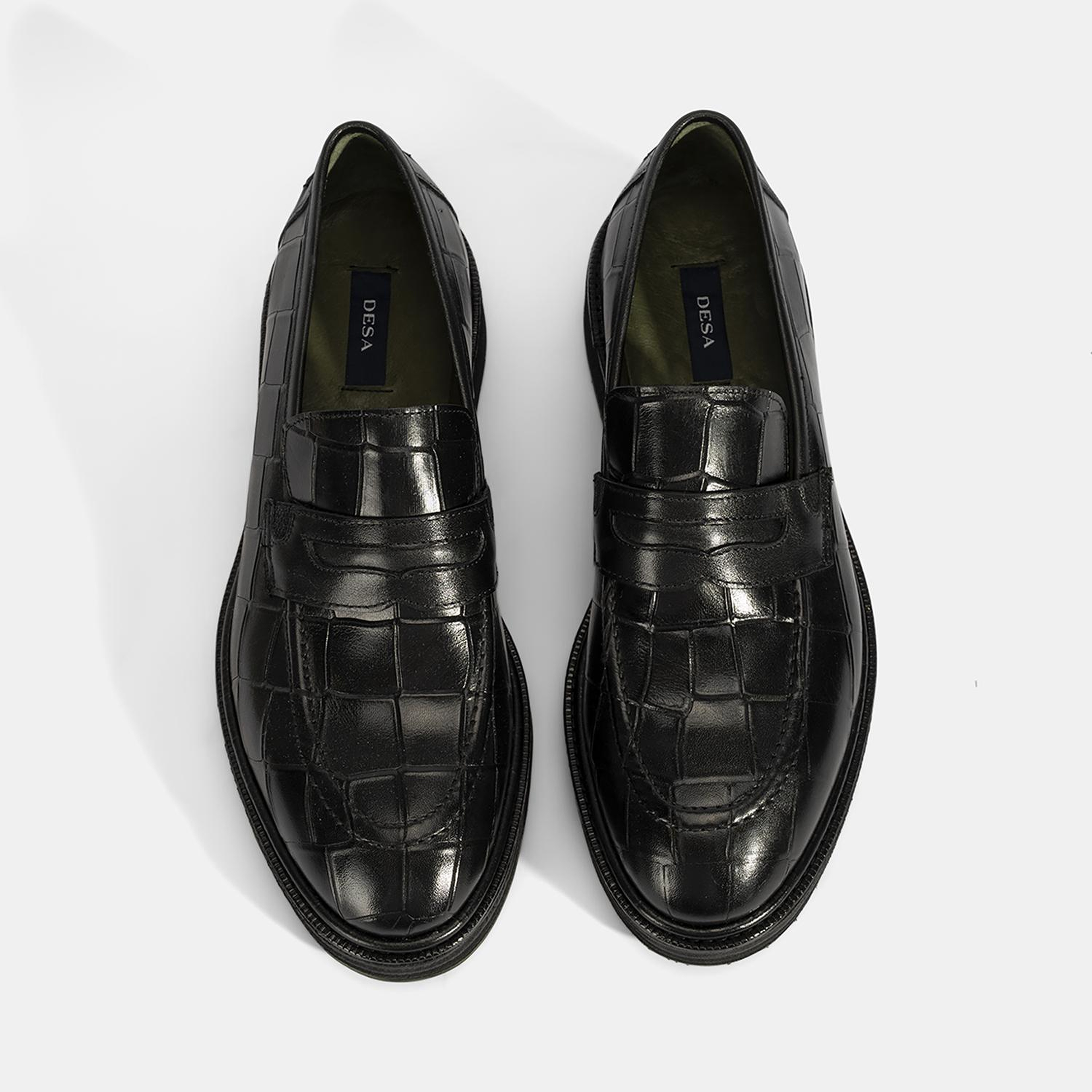 Erkek Siyah Kroko Baskılı Deri Loafer