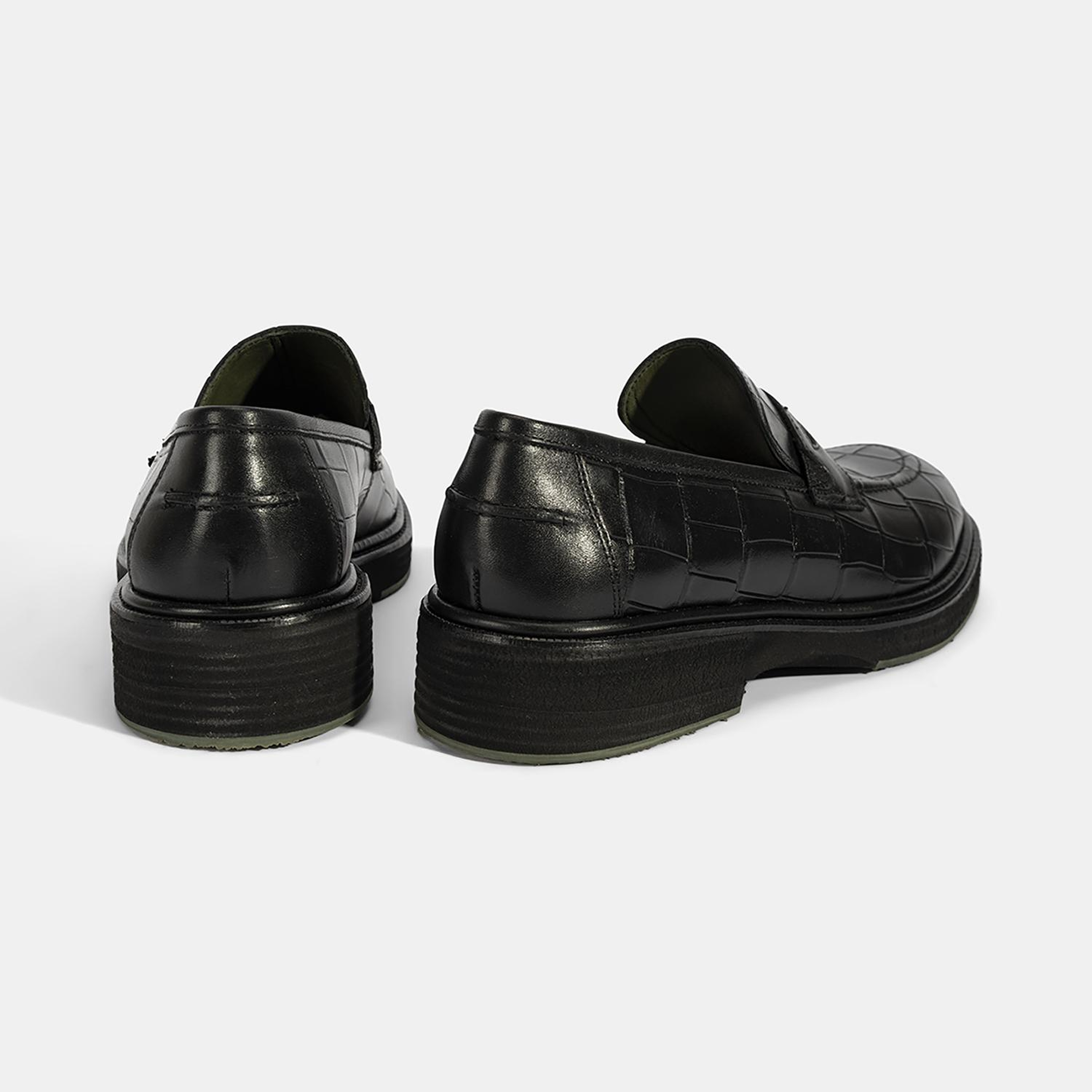Erkek Siyah Kroko Baskılı Deri Loafer