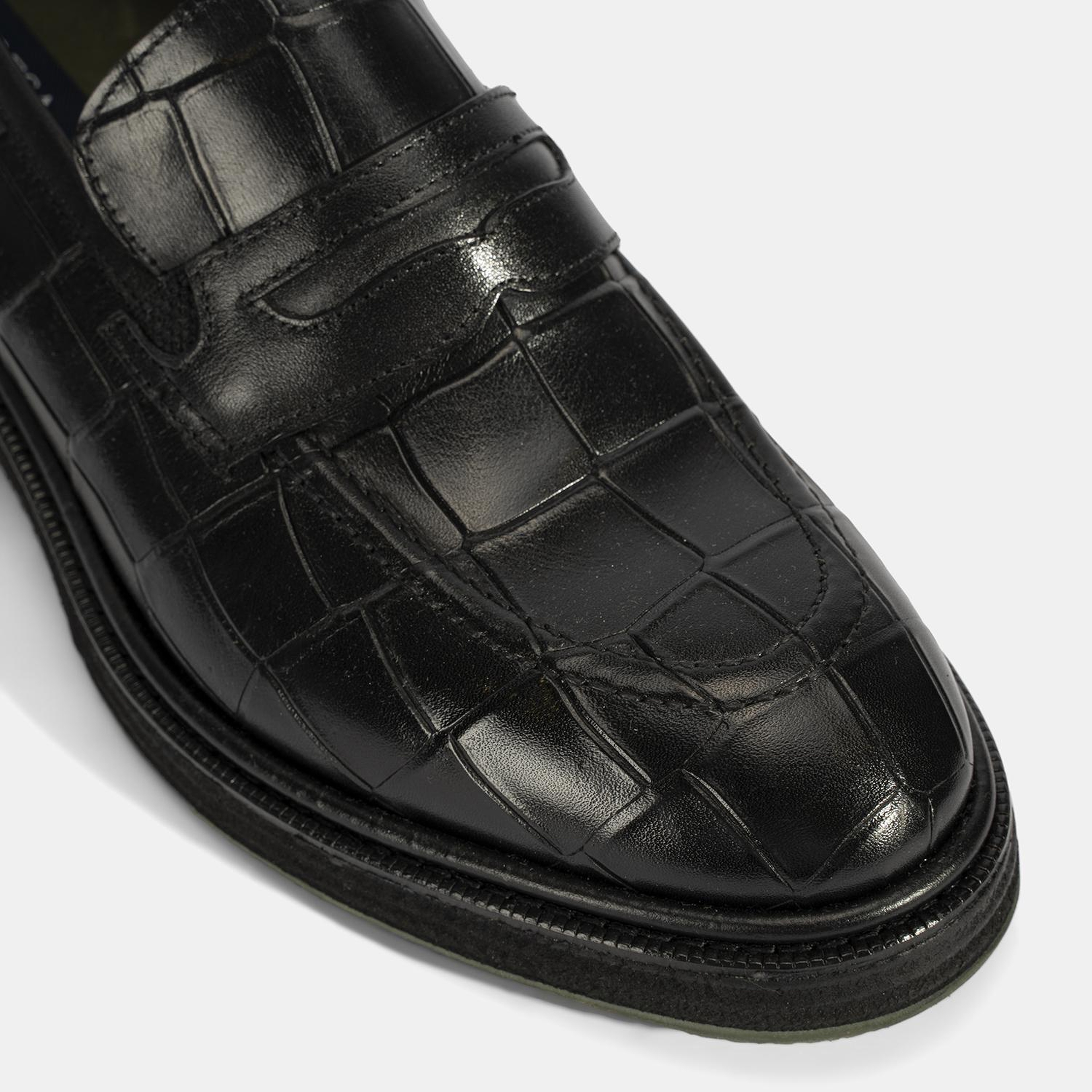 Erkek Siyah Kroko Baskılı Deri Loafer