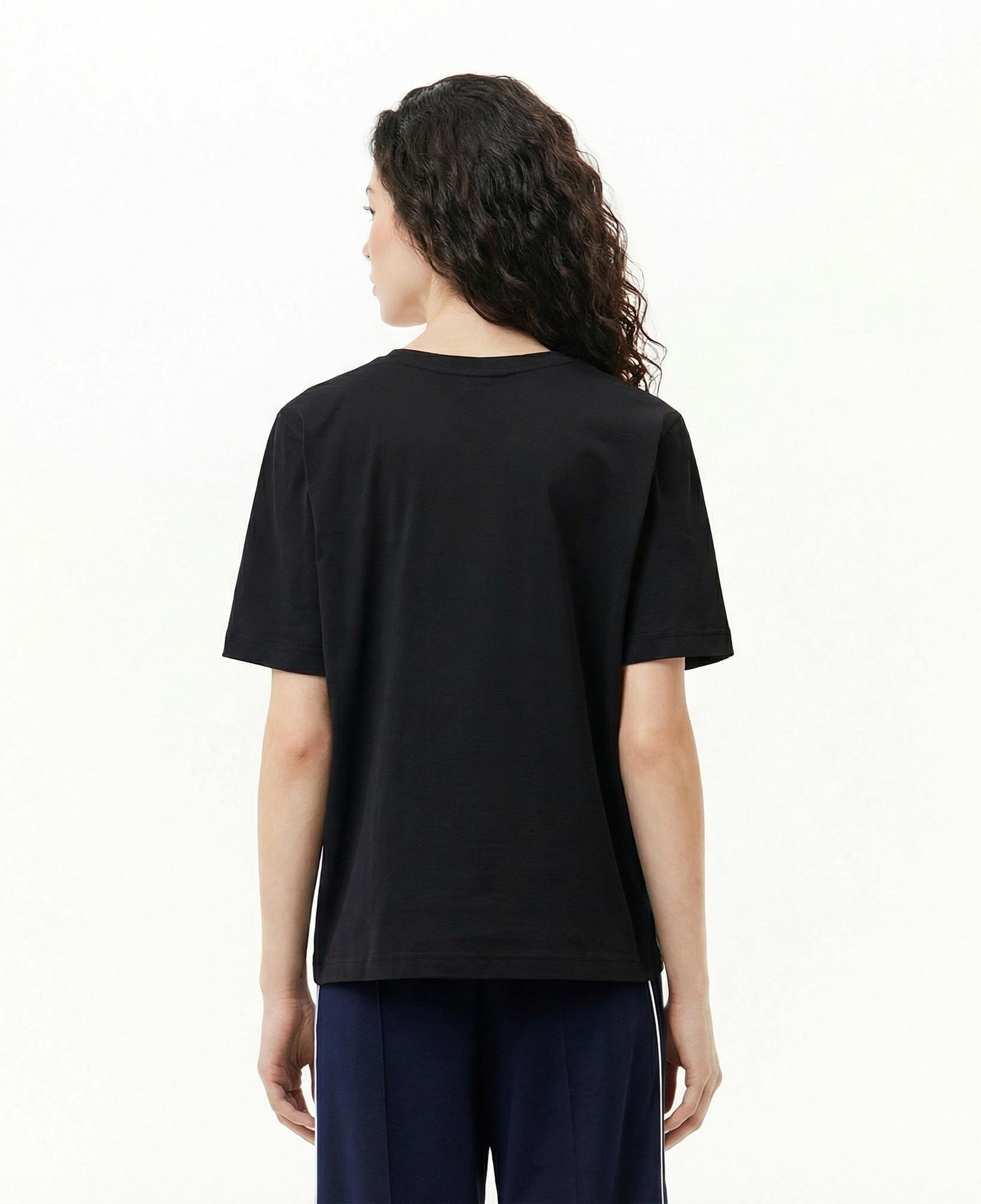 Lacoste Kadın Relaxed Fit V Yaka Siyah T-Shirt