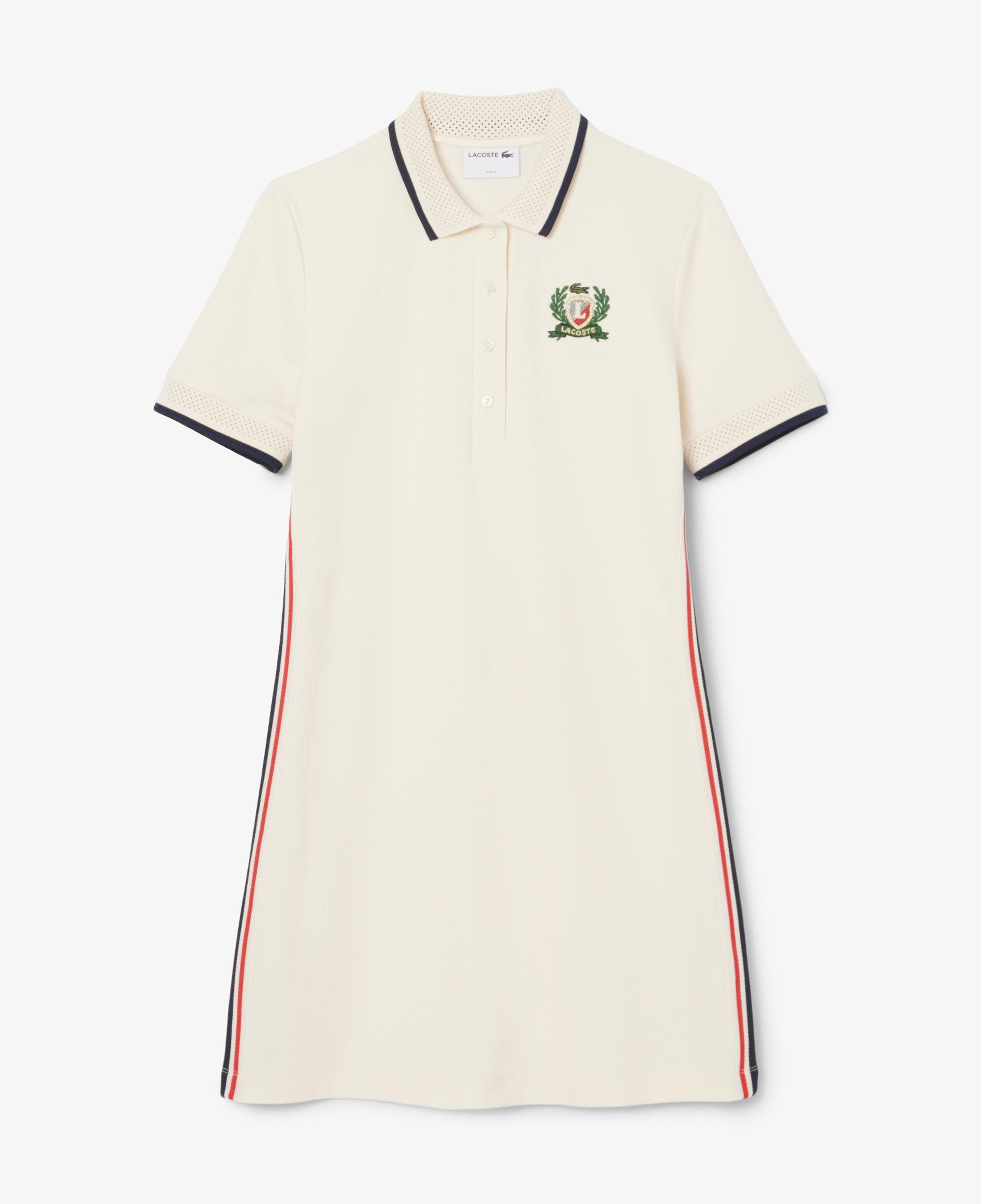 Lacoste Kadın Slim Fit Kısa Kollu Polo Yaka Renk Bloklu Krem Elbise