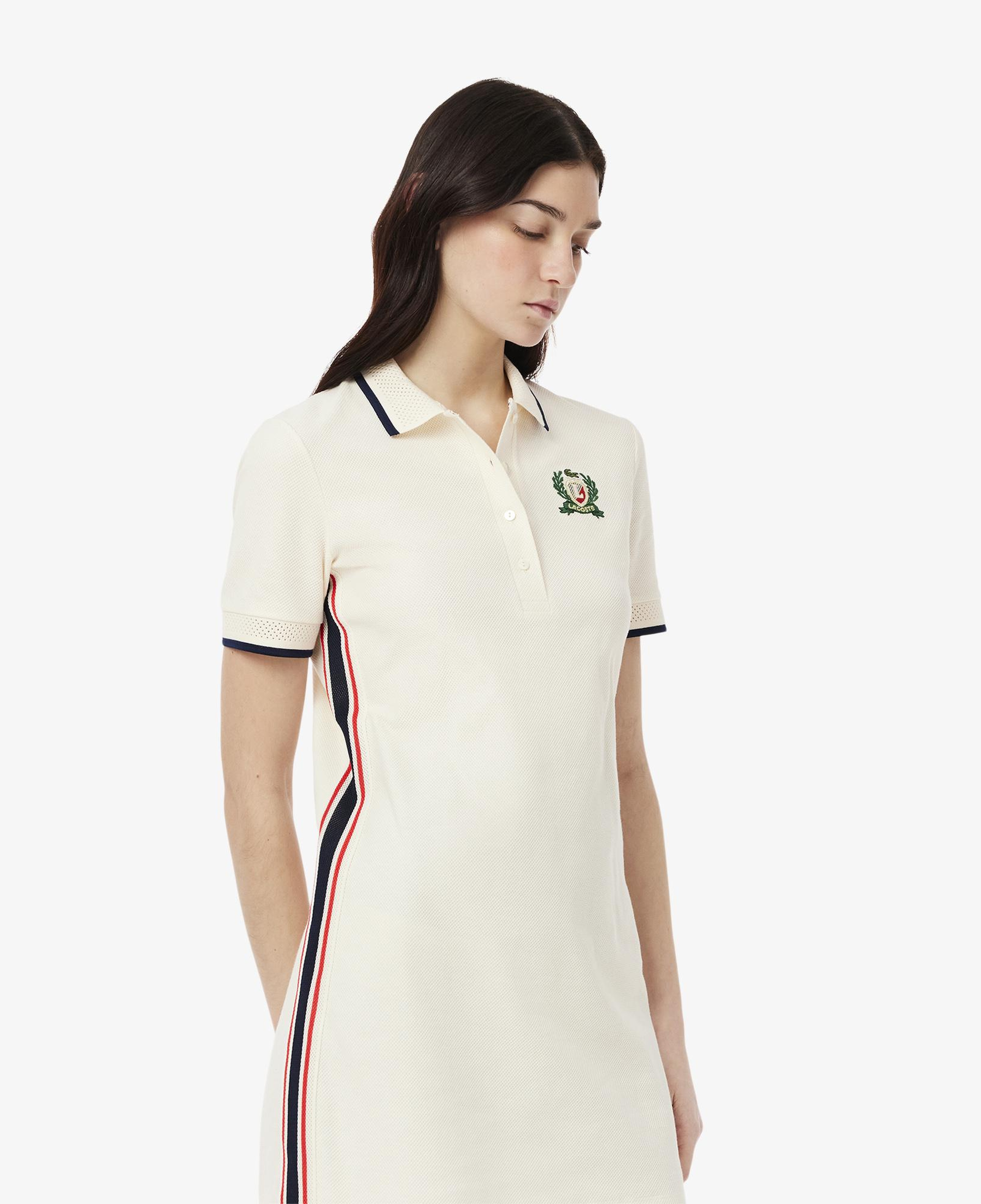 Lacoste Kadın Slim Fit Kısa Kollu Polo Yaka Renk Bloklu Krem Elbise