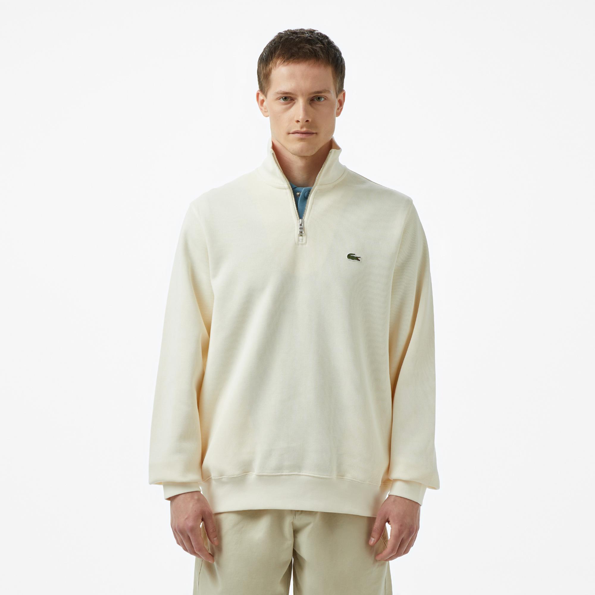 Lacoste Erkek Classic Fit Yarım Fermuarlı Krem Sweatshirt