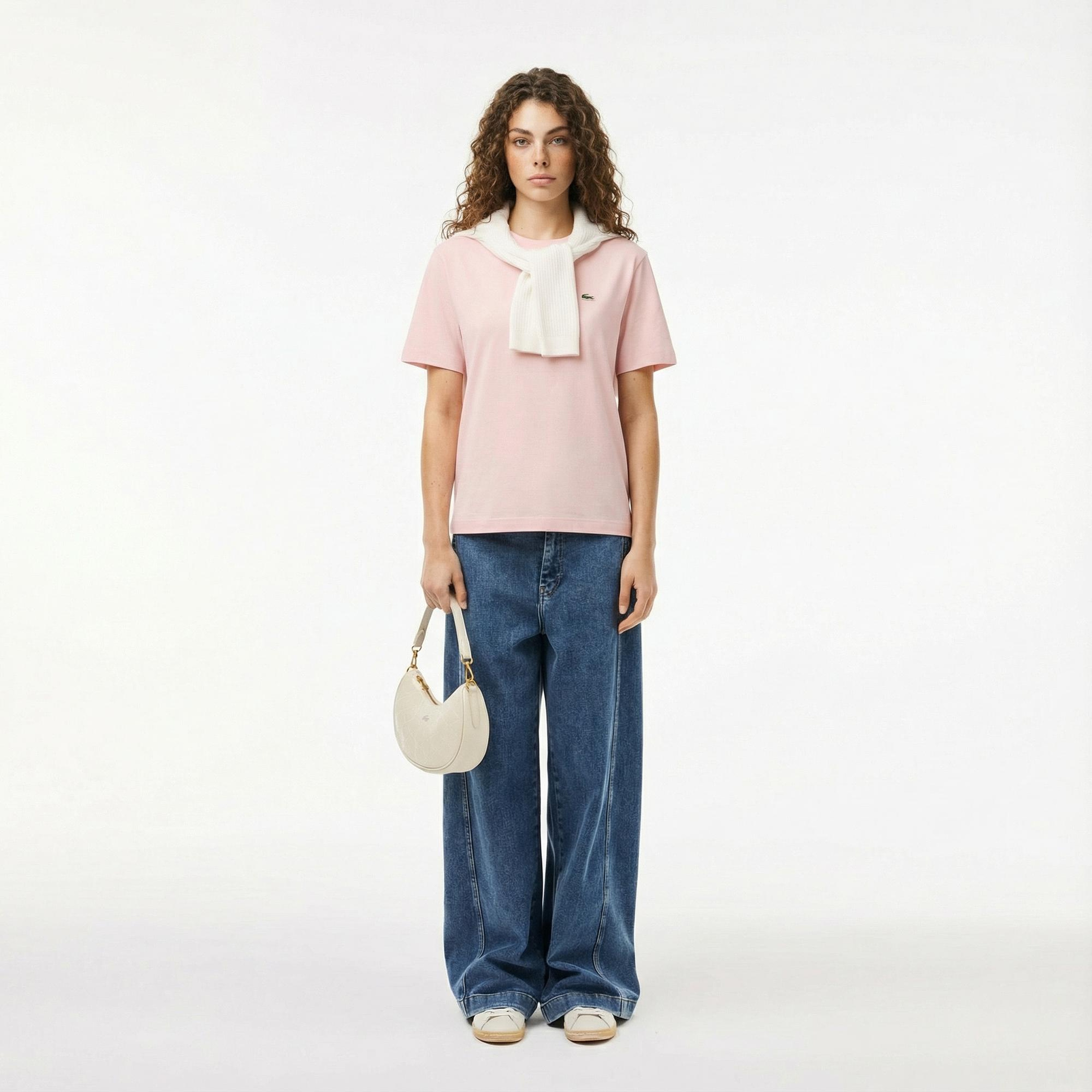 Lacoste Kadın Relaxed Fit Bisiklet Yaka Pembe T-Shirt